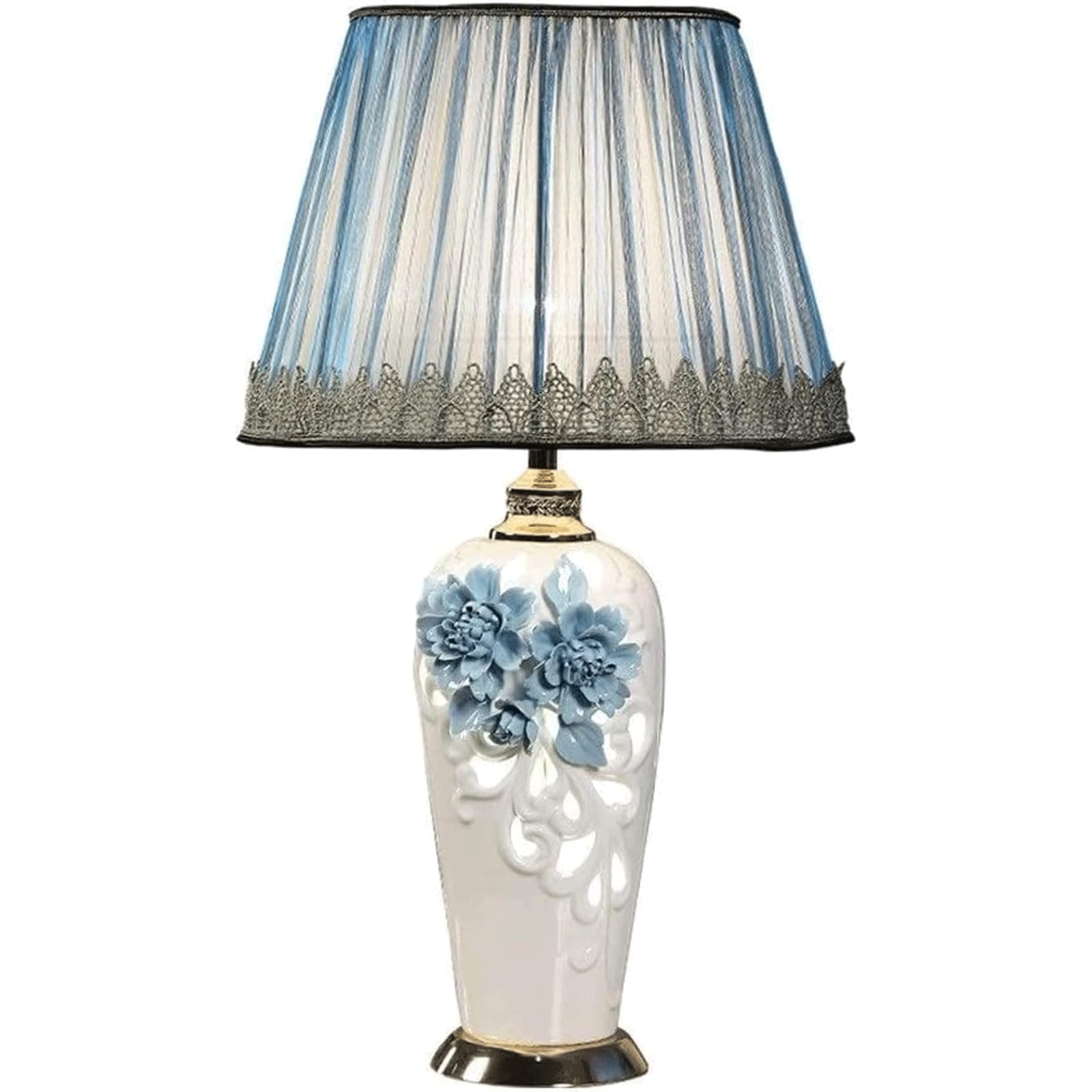 SGKOMN Desk Lighting Luxury Table Lamp Flower Ceramic Desk Light Bedside Lamps Exquisite Nightstand Lamps Decoration Lamps Living Room Work Lamp-Blue