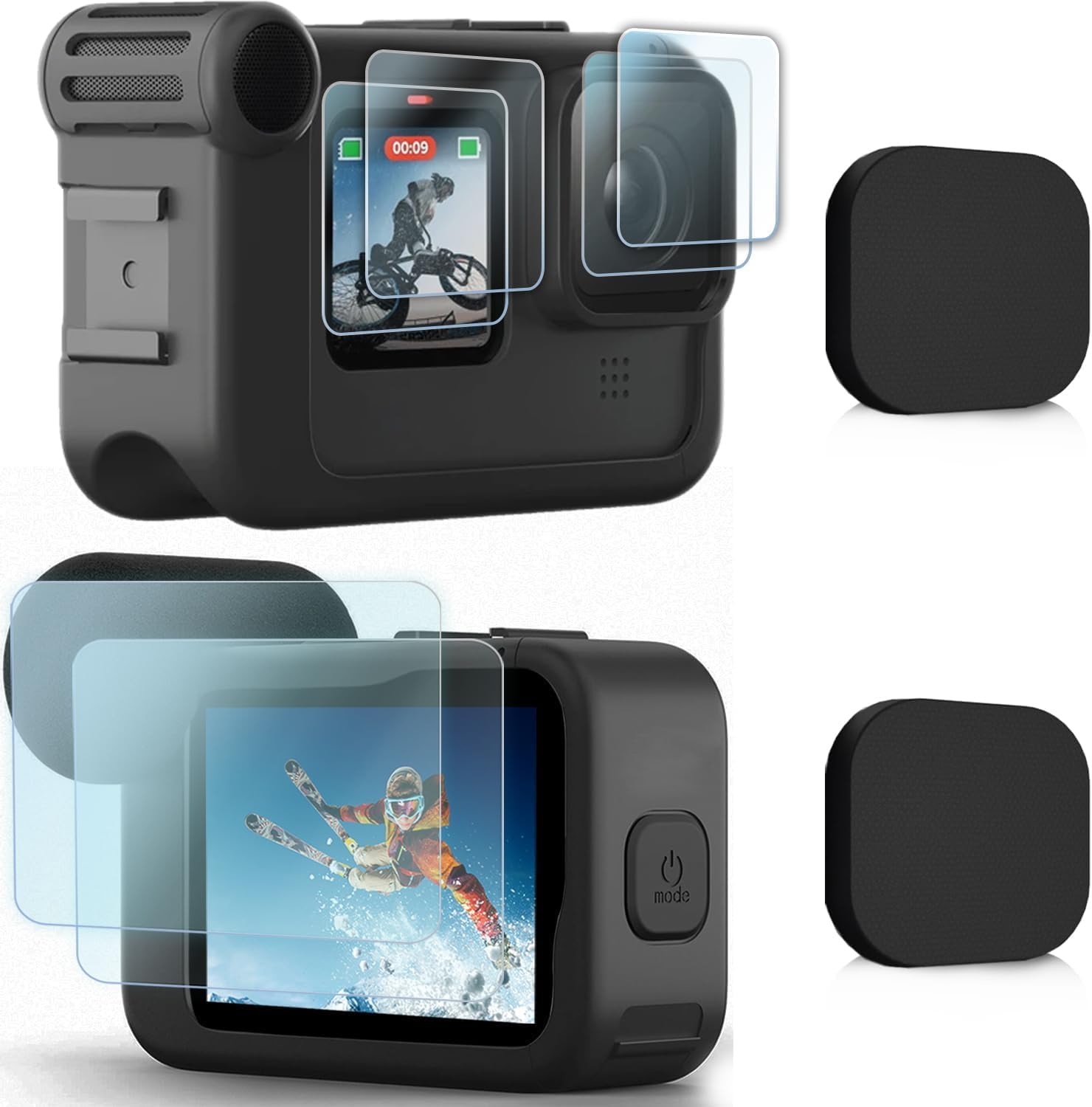 Tempered Glass Screen Protector for Go Pro Hero 12/Hero 11/Hero 10/Hero 9 Black Media Mod Ultra Tempered Glass Protective Foils Accessories Kit(NOT for Hero 13 Black)