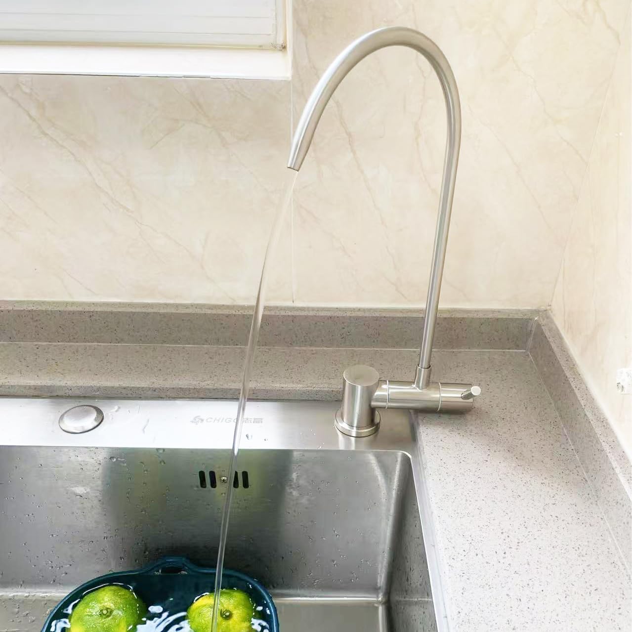 Stainless Steel Drinking Water Faucet, Water Filter Faucet 360 Rotation Folding Faucet for Bar Sink Kitchen Ro System (One Way Round)