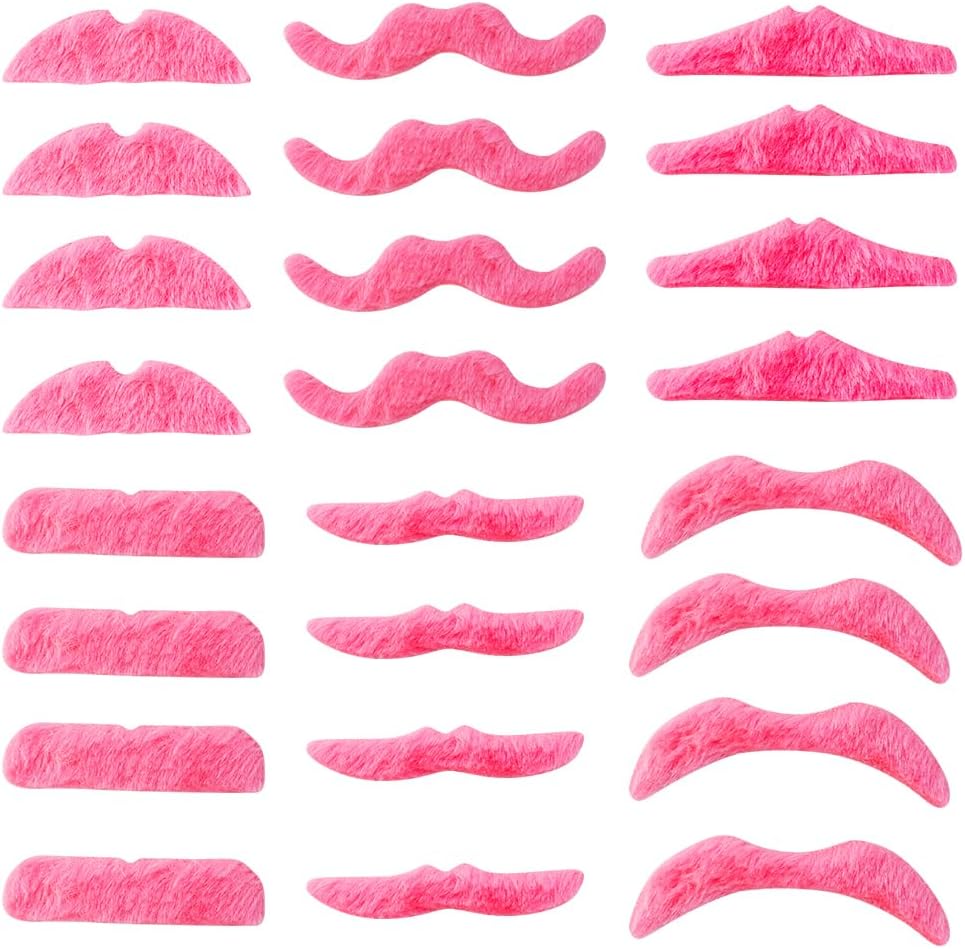 24 Pcs Pink Self Adhesive Mustaches Hot Pink Self Adhesive Party Mustaches Fake Pink Mustaches Beard Costume Accessory Pink Sticker Mustache Assortment Costume Accessories Party Supplies