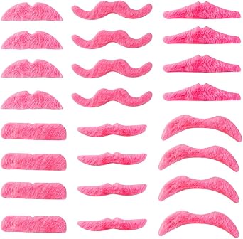 TCOTBE 24 Pcs Pink Self Adhesive Mustaches Hot Pink Self Adhesive Party Mustaches Fake Pink Mustaches Beard Costume Accessory Pink Sticker Mustache Assortment Costume Accessories Party Supplies