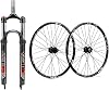 BUCKLOS 29 QR 9 100mm MTB Suspension Fork Travel 100mm, 28.6mm Straight Tube Crown Lock XC Mountain Bike & Disc Brake 32H, High Strength Aluminum Alloy Rim Black Bike Wheel, fit 7-11 Speed Cassette