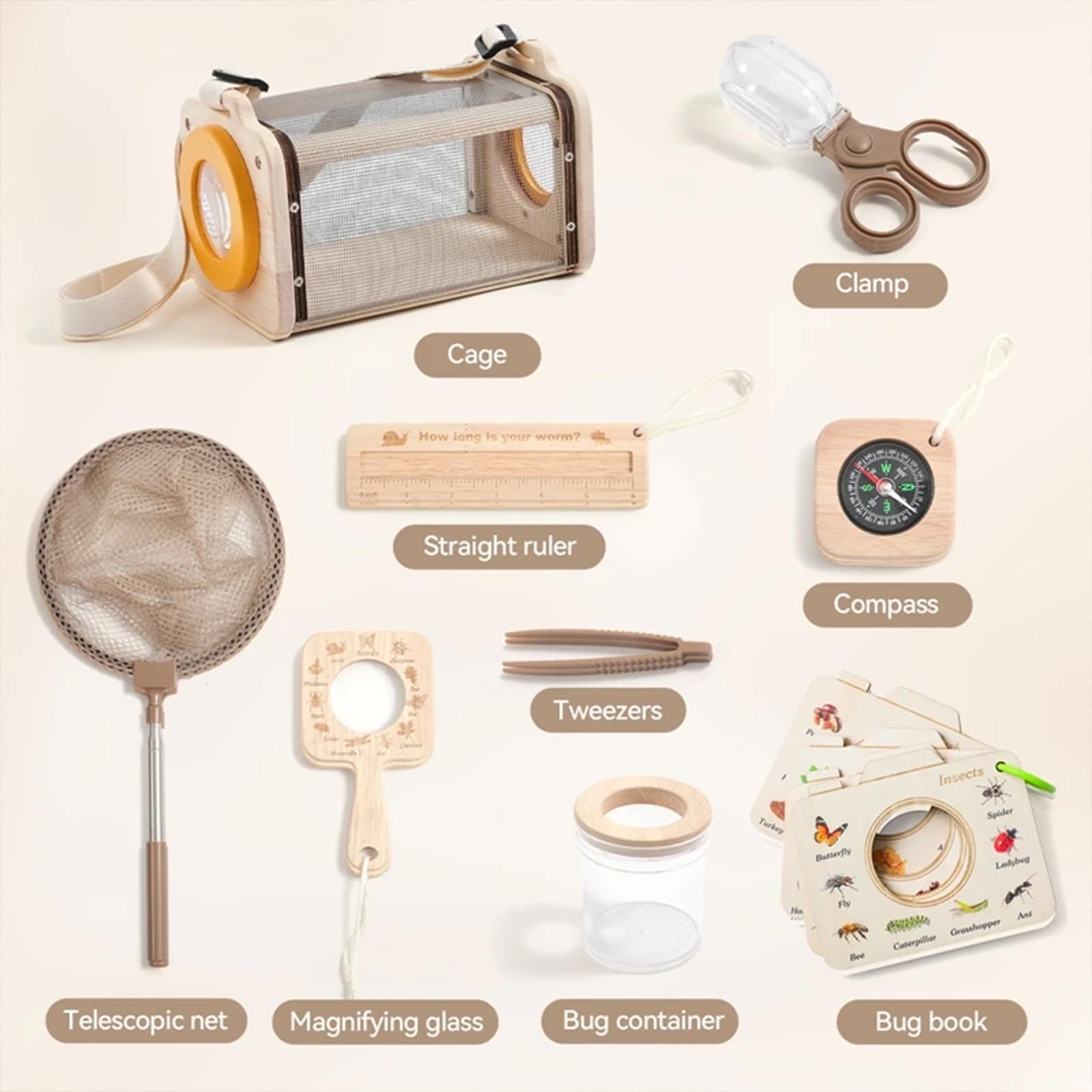 Kit acchiappasogni, set di 9 pezzi con scatola per insetti, habitat di farfalle, fattoria di lumbre, lente d'ingrandimento, kit educativo scientifico