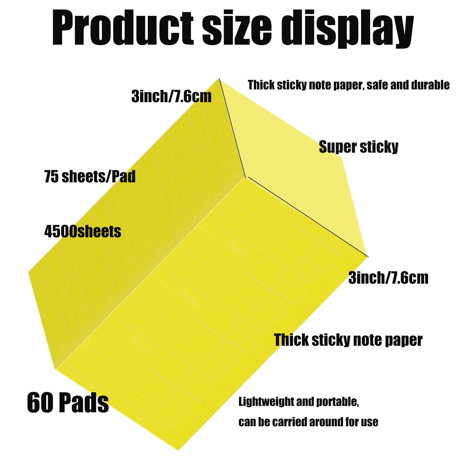 60 Stück Haftnotizen Pastell Gelb - 76 x 76mm Sticky Notes,Selbstklebende Haftnotizzettel Klebezettel bunt zettel farbig Notizblöcke für Haus,Büro Zuhause Schule Sitzung 75 Blätter/Pad 4500 Blatt