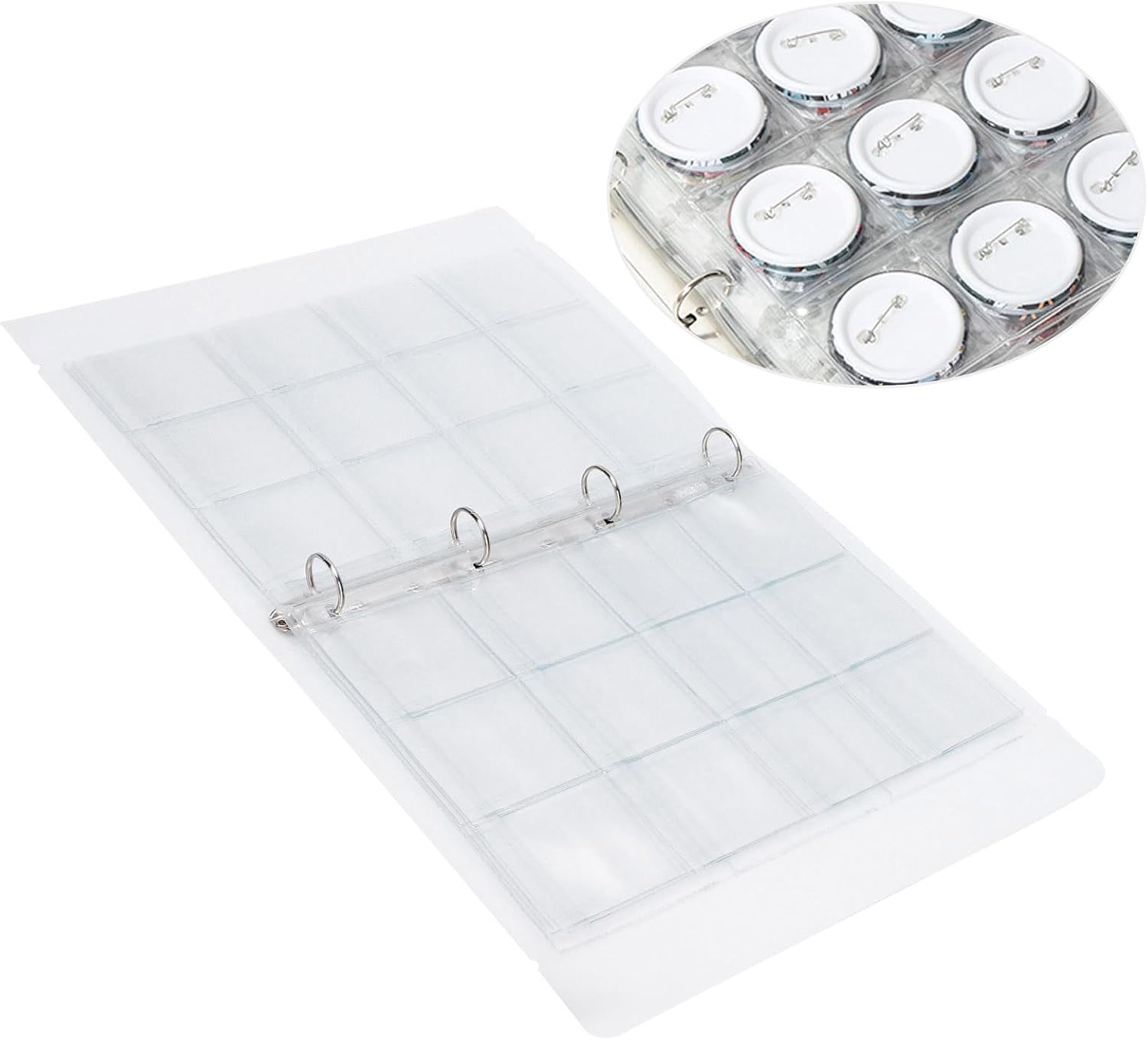 Transparent Binder Photo Organizer Badge Storage Book Perforated Ring Collection Folder 6 Pages (Case + 12 Holes Inner Pages 6 Pieces)