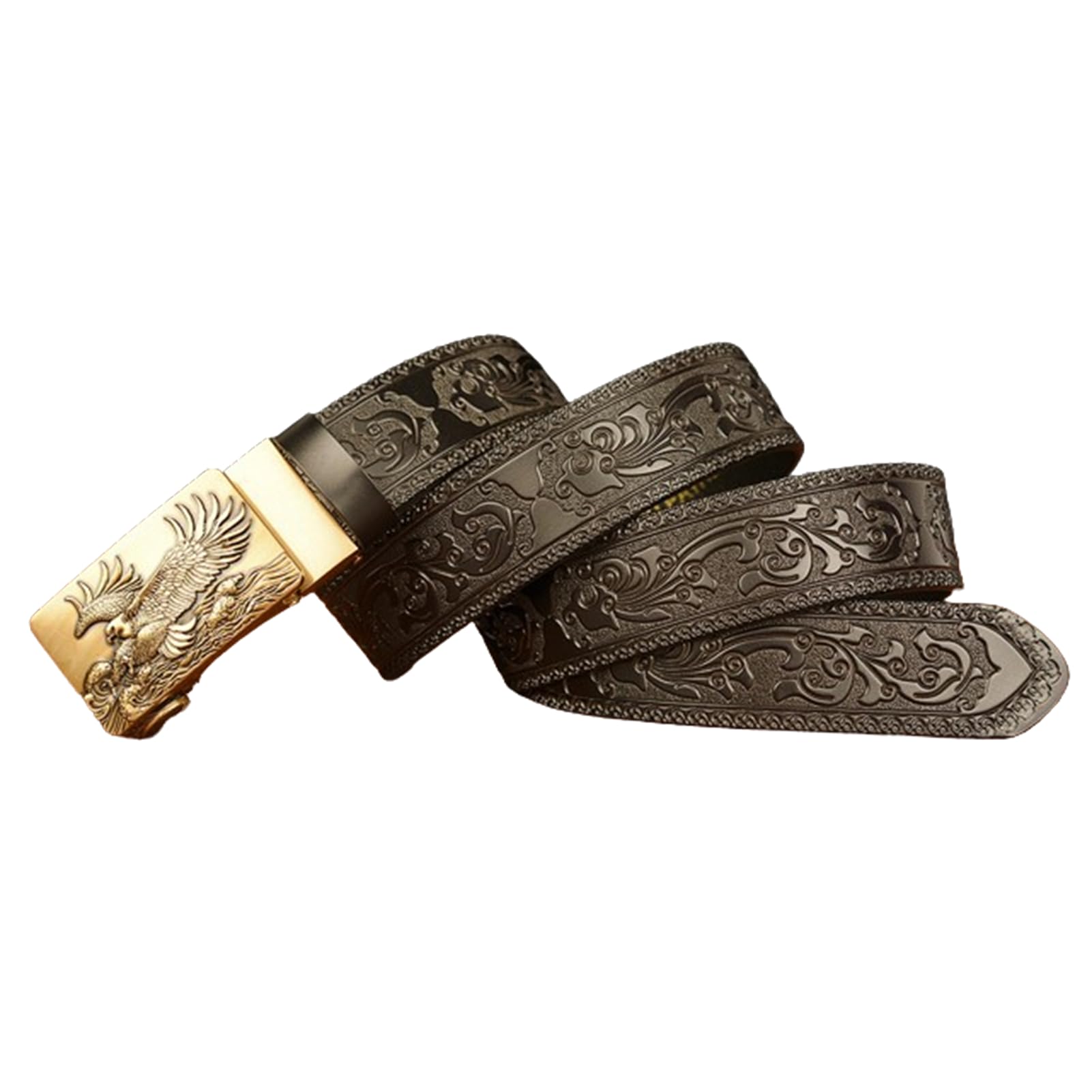 Cinturón De Cuero Con Trinquete Occidental For Hombre Hebilla Grabada Águila
