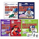 Big League Chew Bubble Gum (5 Pack) Original, Sour Apple, Blue Raspberry, Strawberry, Grape, with 2 Gosutoys Stickers