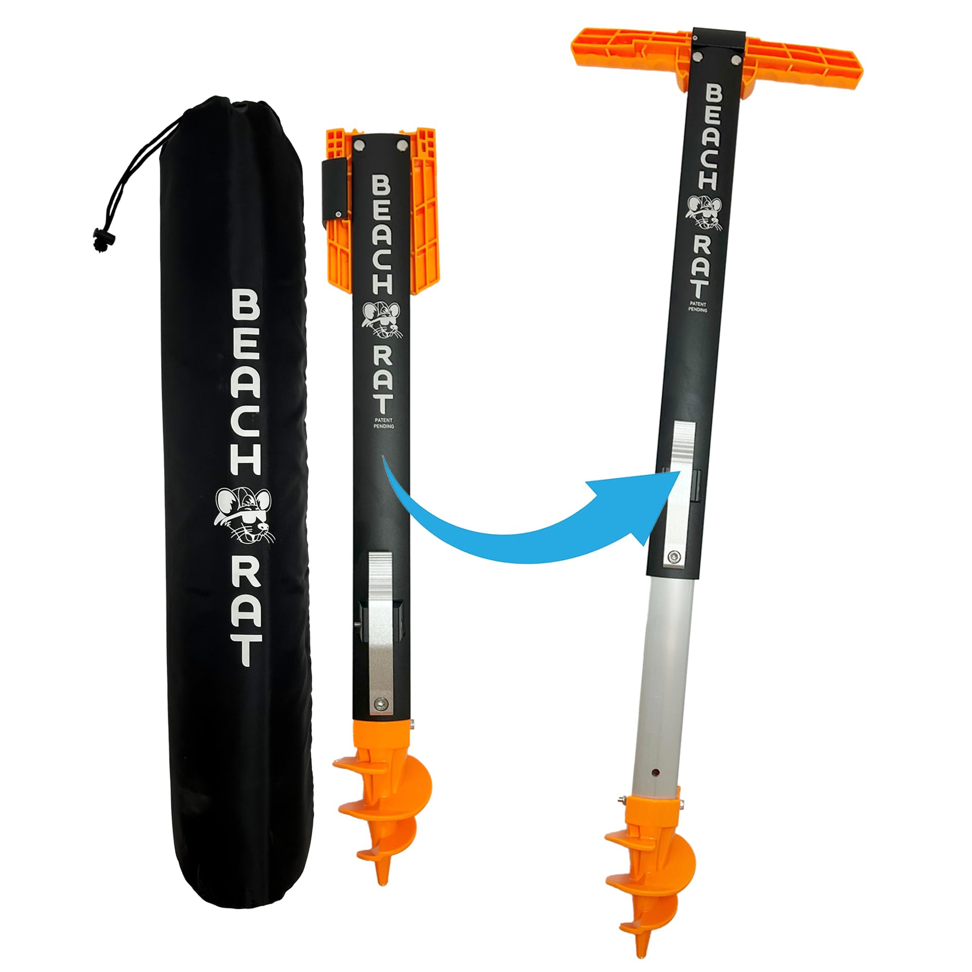 Beach Rat Fusion Anchor & Storage Case - Jet Ski Anchor/Boat Anchor for Shallow Water and Sandbar - High Strength Telescoping Aluminum Pole & Plastic