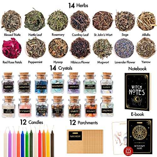 Witchcraft Supplies Kit For Witch Altar 54Pcs - Spell Candles For Witches - Crystals Spell Jars For Witches - Herbs For Spells - Beginner Witch Kit Box - Witchcraft Kit - Witch Starter Kit #TOP2