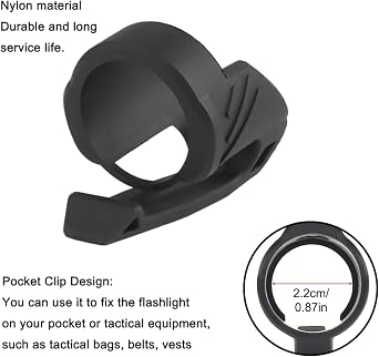 Tactical Flashlight Clip with Aluminum and Rubber Ring, Compatible with 1 Inch Diameter Flashlights, MOLLE and Pocket Mount (Black)
