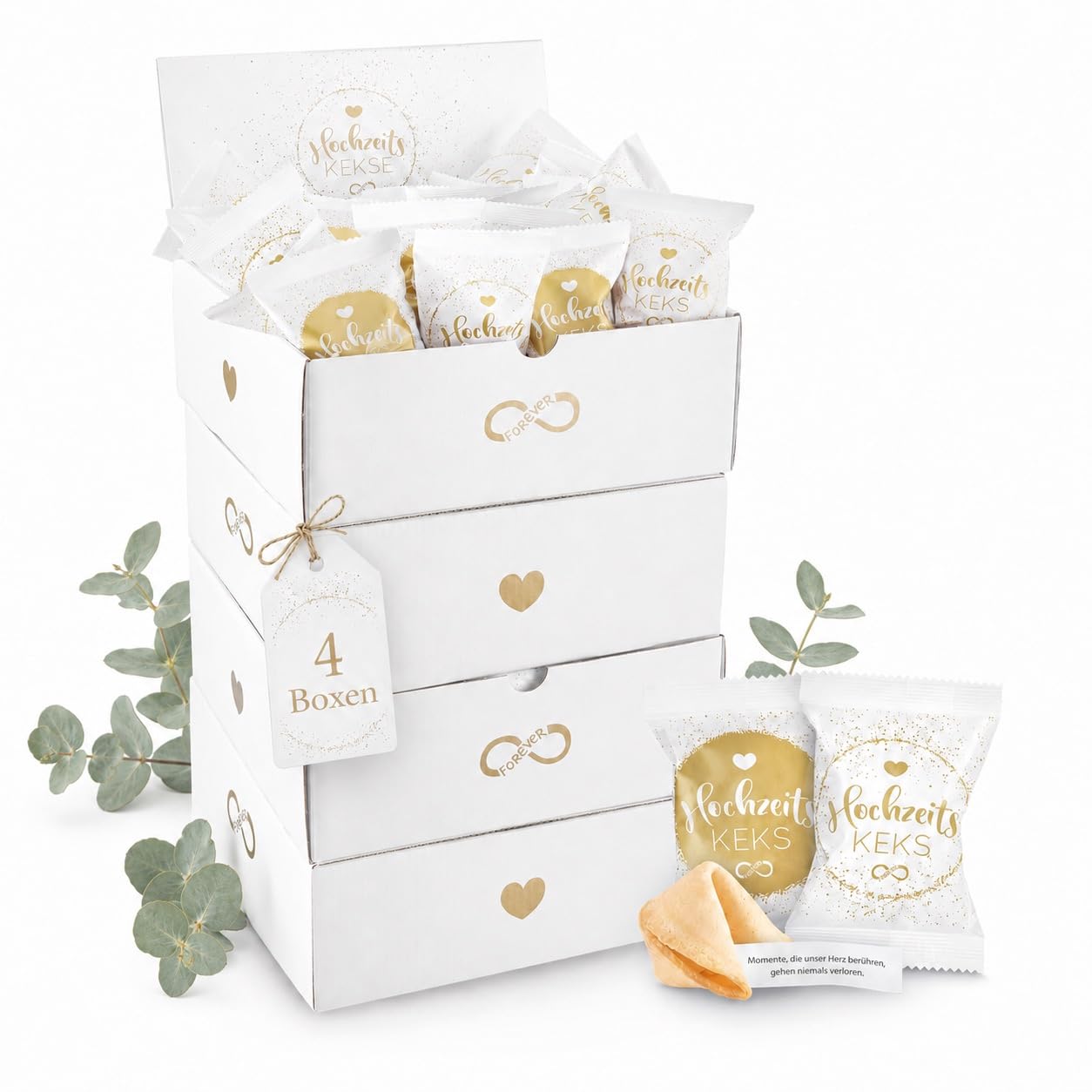 100er Box Hochzeits-Kekse (5 x hübsche 25er Aufsteller) | Glückskeks Hochzeiten als Hochzeitsdeko oder für die Candybar | frisch gebackene und vegane Idee & made in Germany