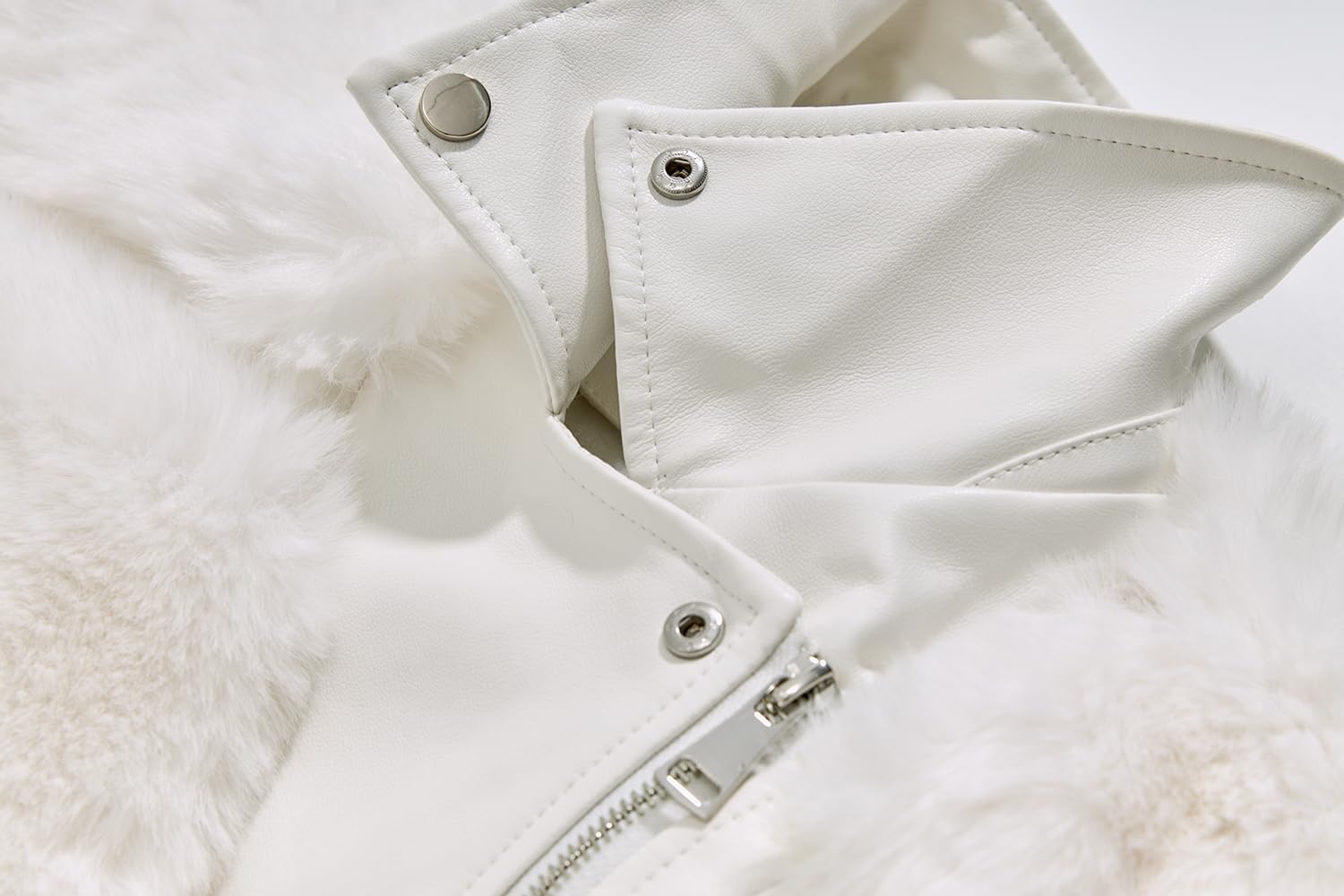 GRAN ORIENTE Women's Moto Style Cropped Faux Fur Jacket,Faux Leather Belted Biker Coat,Zip Up Plush Winter Outerwear - Image 8