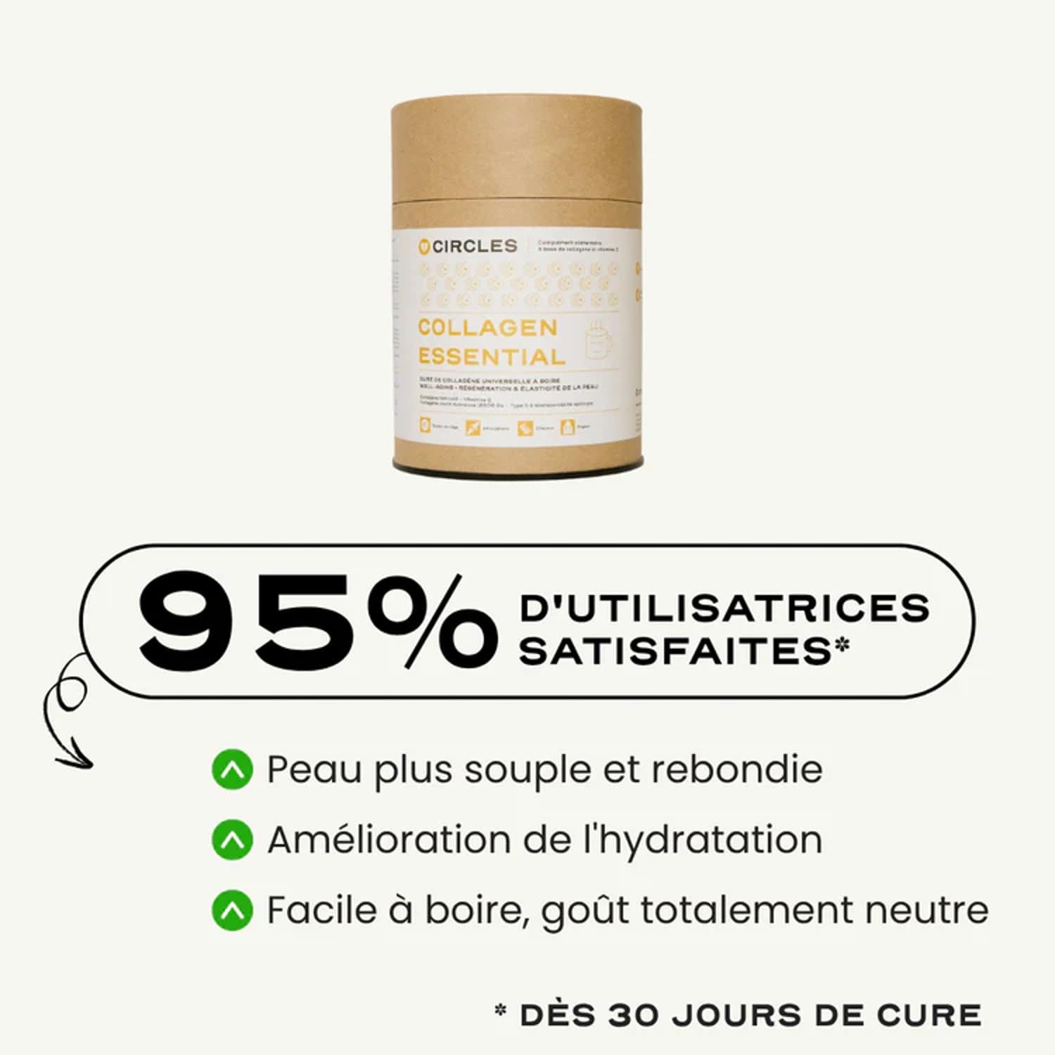 Circles COLLAGEN ESSENTIAL, Régénération & Élasticité de la peau, Poudre de collagène marin avec vitamine C pour régénération cutanée, élasticité et hydratation, soutien articulaire, 300 g
