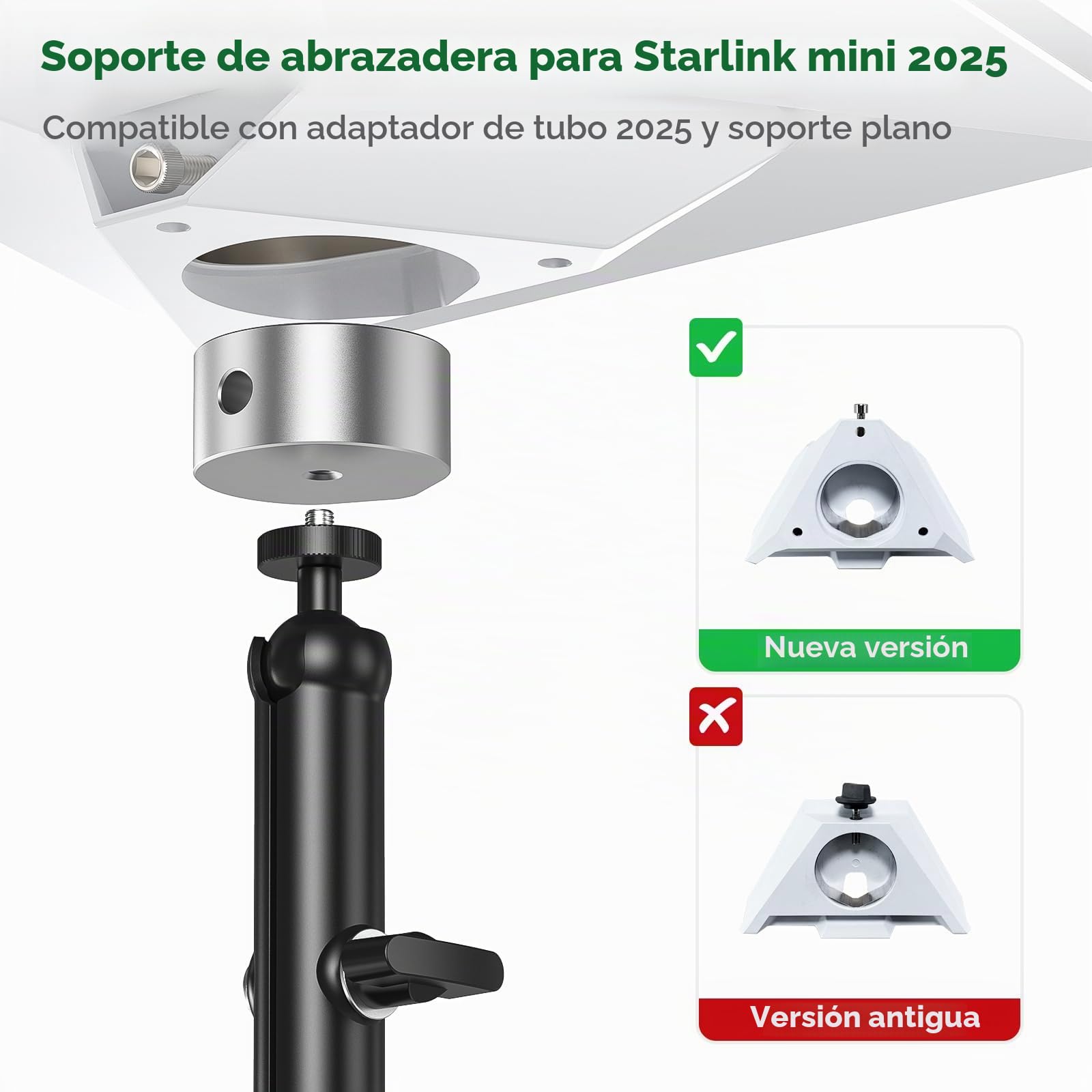XLTTYWL Pole Mount Kit Starlink Mini 2025, adaptador de trípode de aluminio 1/10.2 cm-20 y 3/20.3 cm-16, abrazadera ajustable para StarLink Mini Dishy RV, cámper