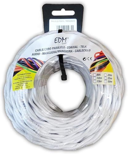 EDM 11904 Câble parallèle Textile tressé, Blanc, 3 x 1 mm