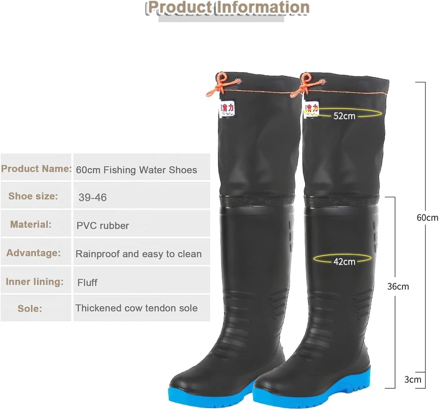 60cm/23.6in High Knee High Fishing Waders, Warm Winter Hunting Wading Boots, Planting/Transplanting