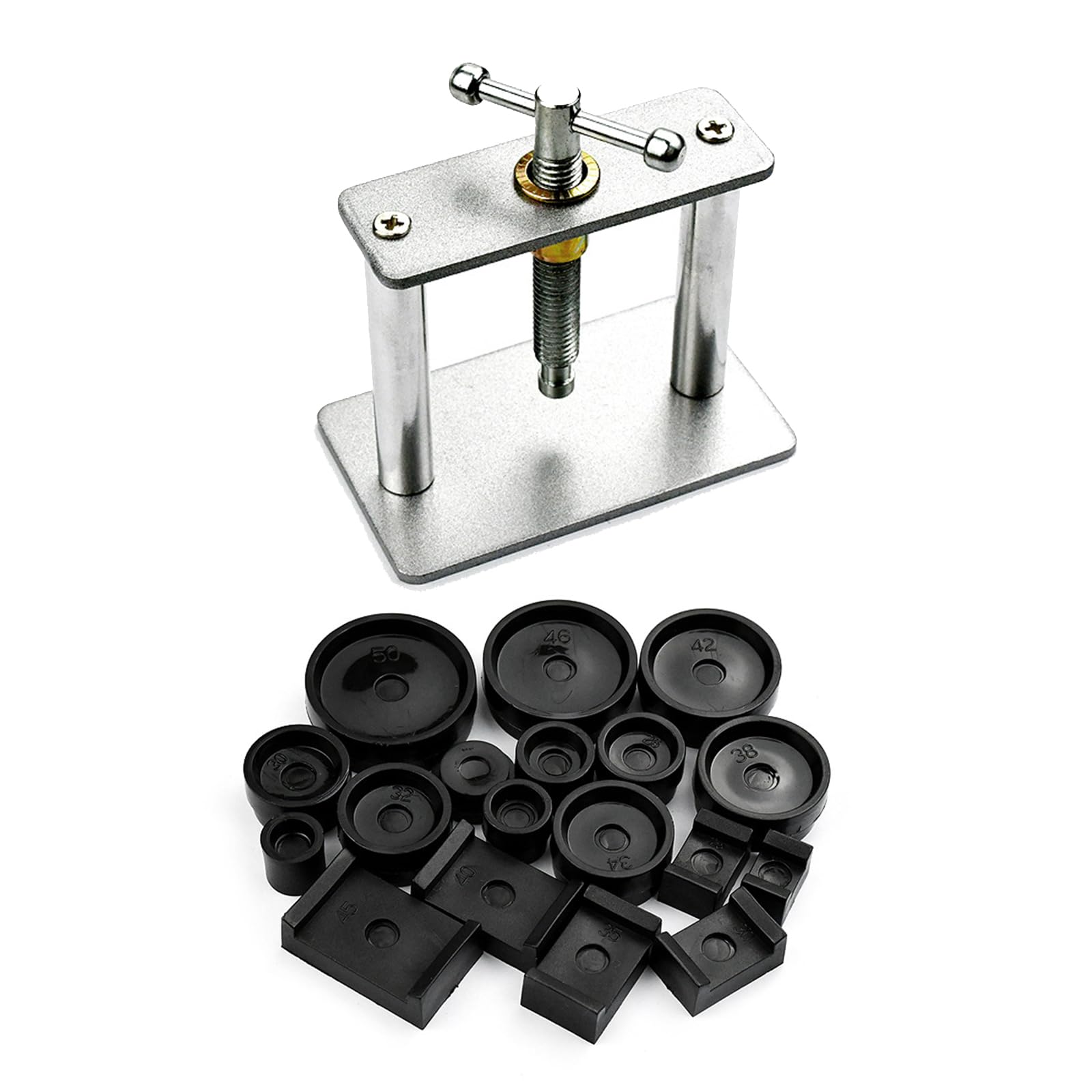 Juego de Prensa para Reloj, Caja Trasera de Reloj, Tipo Tornillo, con 18 Matrices, Juego de Herramientas de Prensa para relojero para reparación de Relojes, Caja Trasera de Reloj(