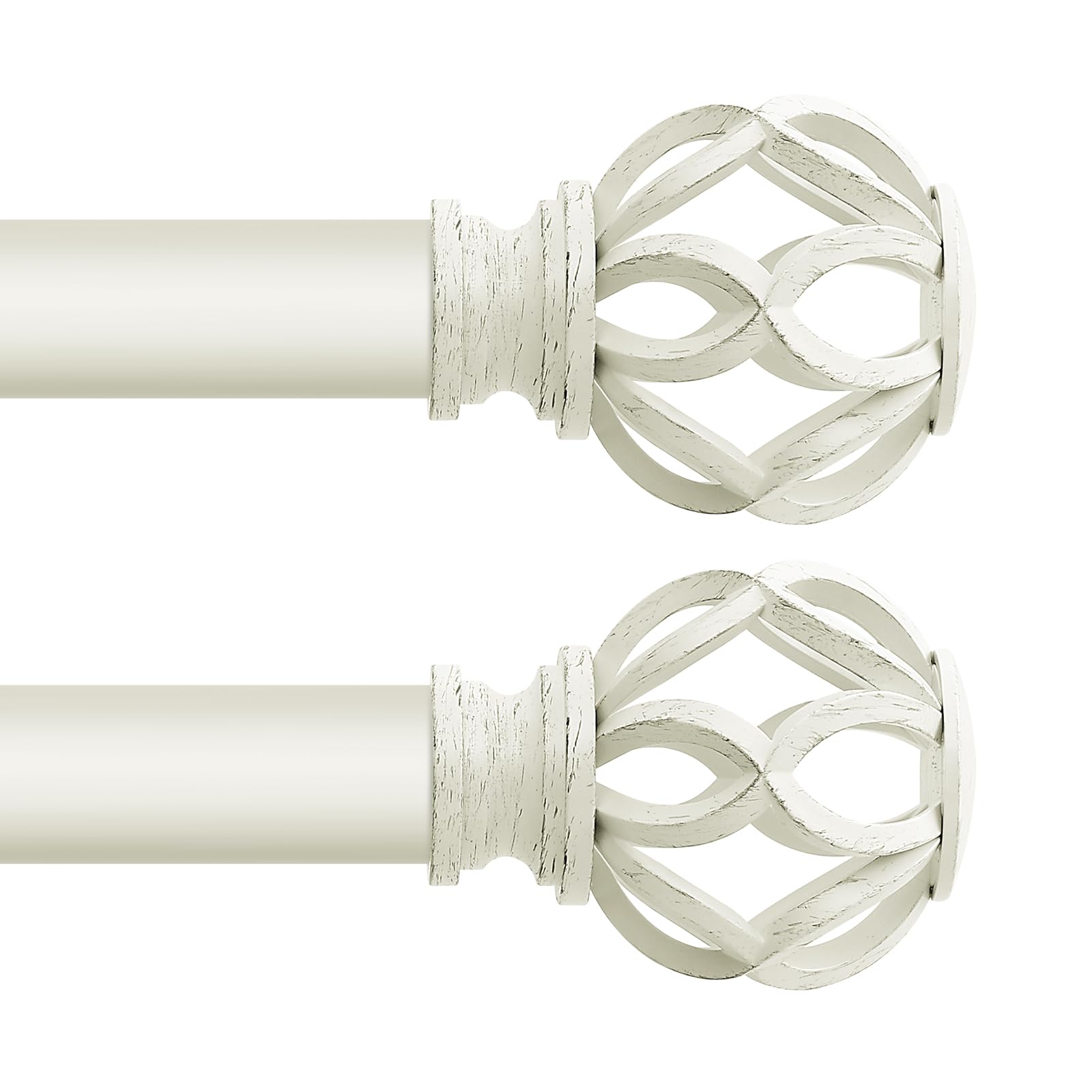 White Decorative Farmhouse Curtain Rods 2 Pack:36-88"Adjustable Heavy Duty Single Window Curtain Rod for Bedroom Living Room,White Boho Rustic Drapery Rods with Vintage Twist Finial Easy Install