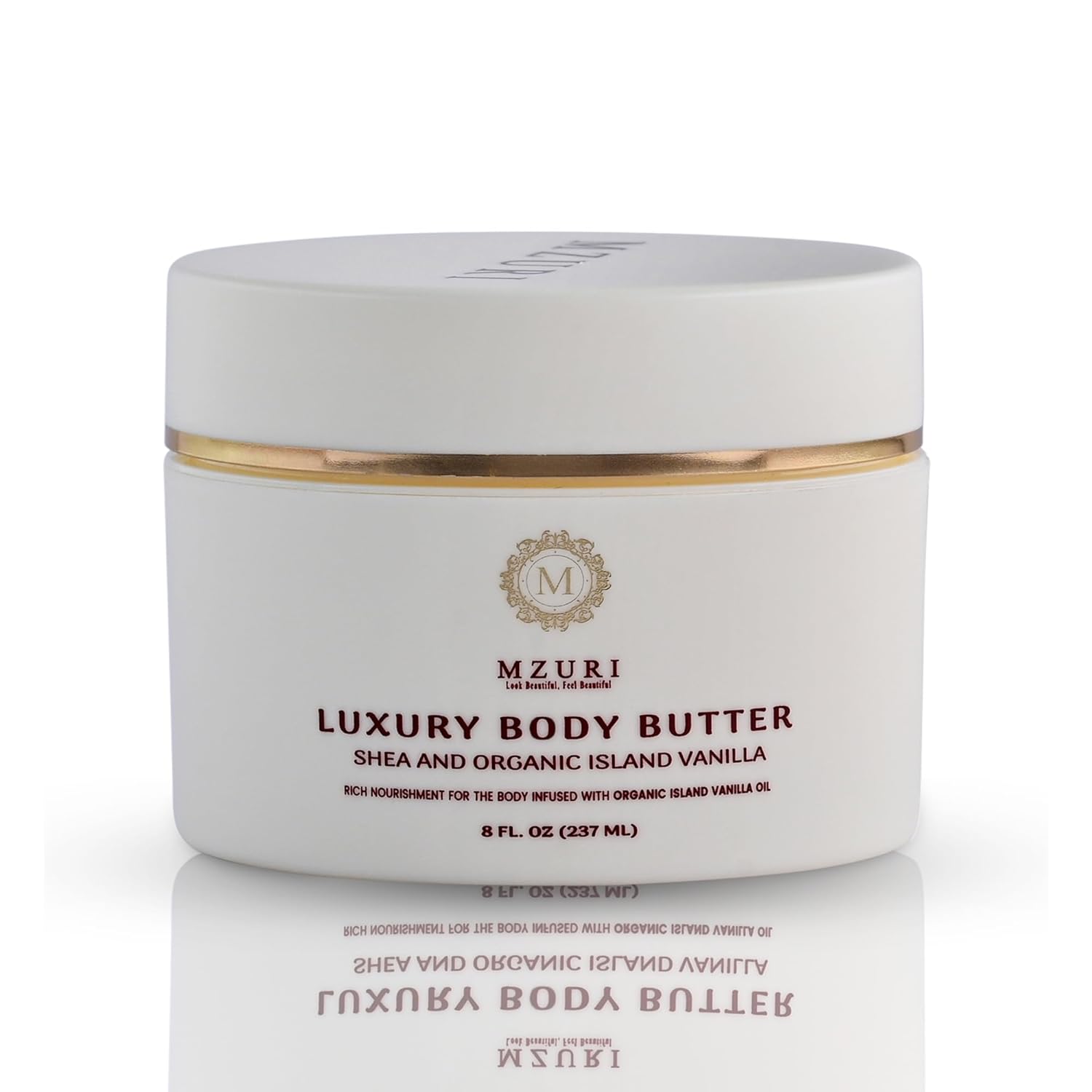 MZURI Body Butter, Whipped Shea and Island Vanilla Blend, Fast-Absorbing, Deep Moisturizing Cream with Essential Oils, Non-Greasy, Natural Skincare for Dry, Glowing Skin, Organic Butter - 8 Fl. Oz
