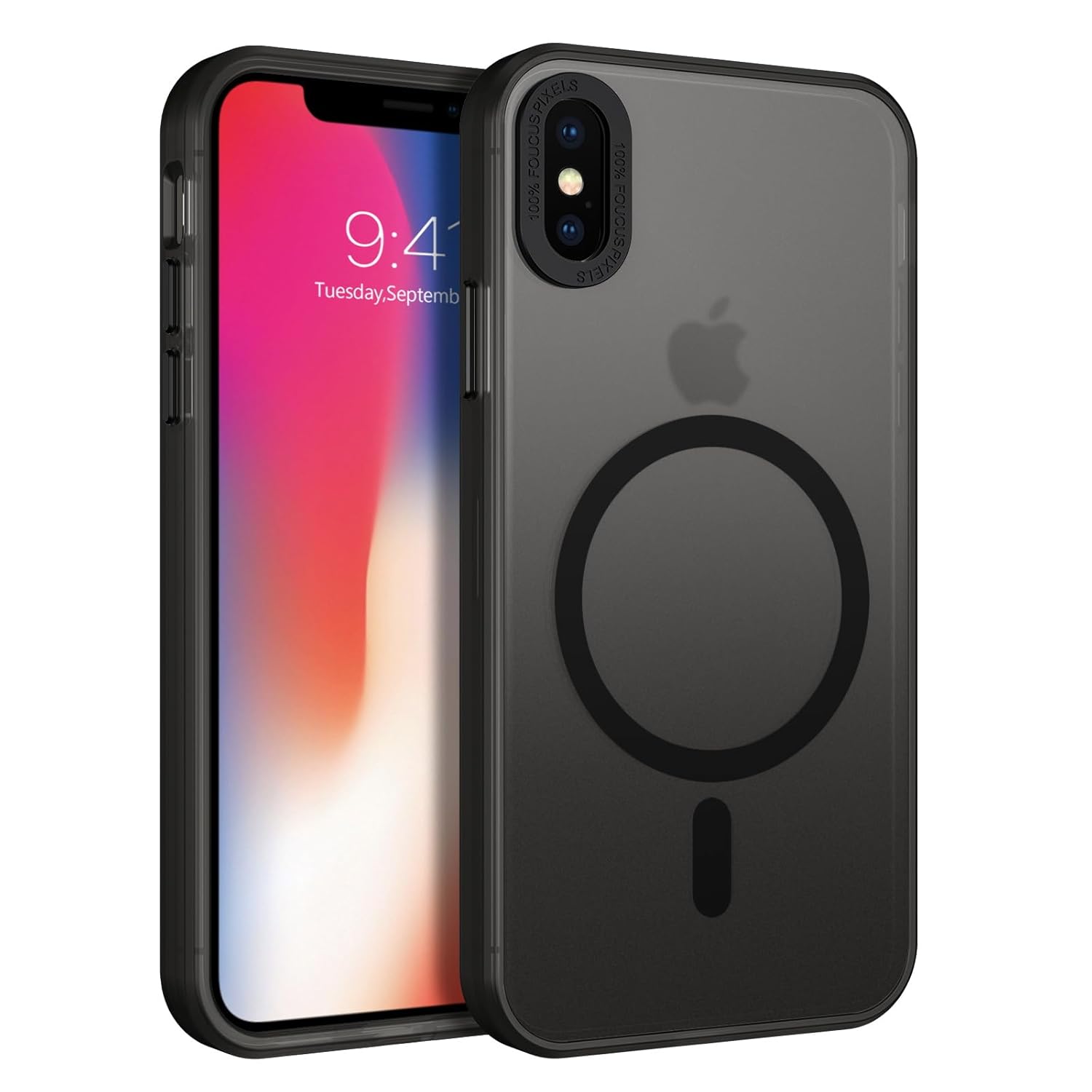 DOMAVER for iPhone X/XS Cover, Magnetic Case Compatible Wireless Charging, Military-Grade Protection, Matte Translucent Skin-Touch Shockproof Full-Body Phone Case for iPhone X/XS 5.8″, Black