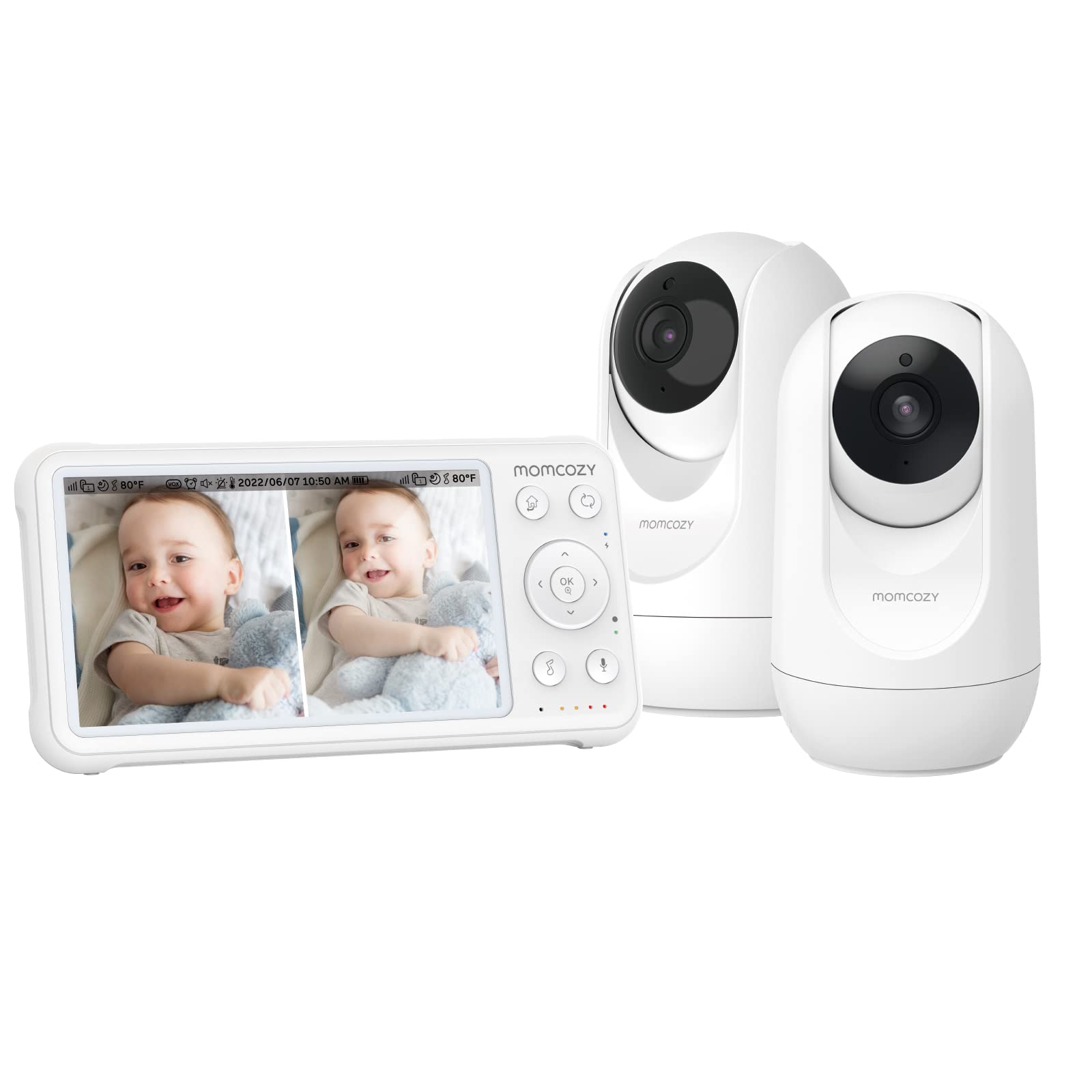 momcozy BM01 Baby Monitor, 5" 1080P HD Screen & 2 Non-WiFi Camera Units