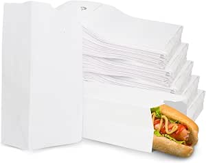 Duro 12# White Paper Lunch Bags – 100 Count Bulk SOS Bags For Food, Crafts & Takeout (7x4.5x13.75 Inches)