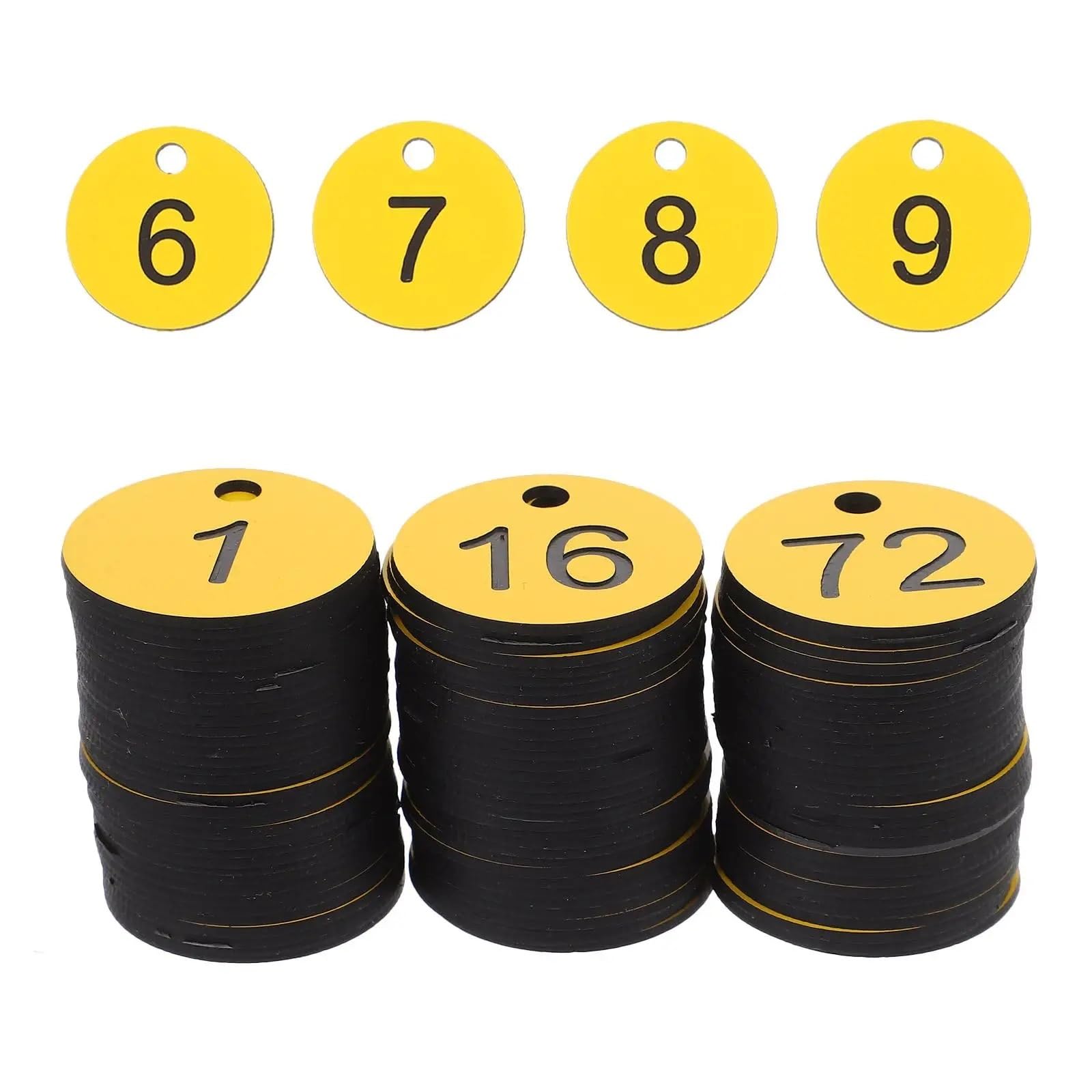 100 etichette in plastica numerate con fori rotondi, portachiavi, identificativi for palestra, saune, hotel, scuola, ufficio per Hotel Uffici Valigie(Yellow)