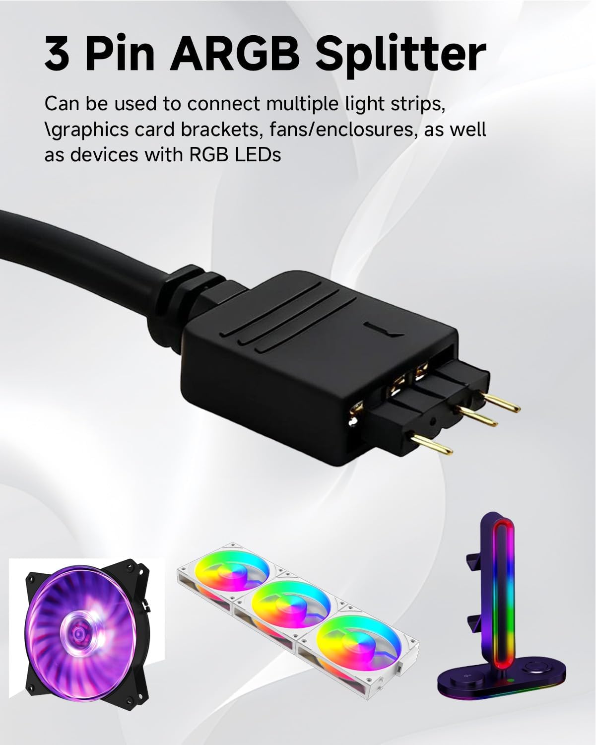 Lote de 2 cables de extensión ARGB de 5 V 3 pines, cables divisores ARGB, adaptador RGB para caja de ordenador, enfriador de 30CM