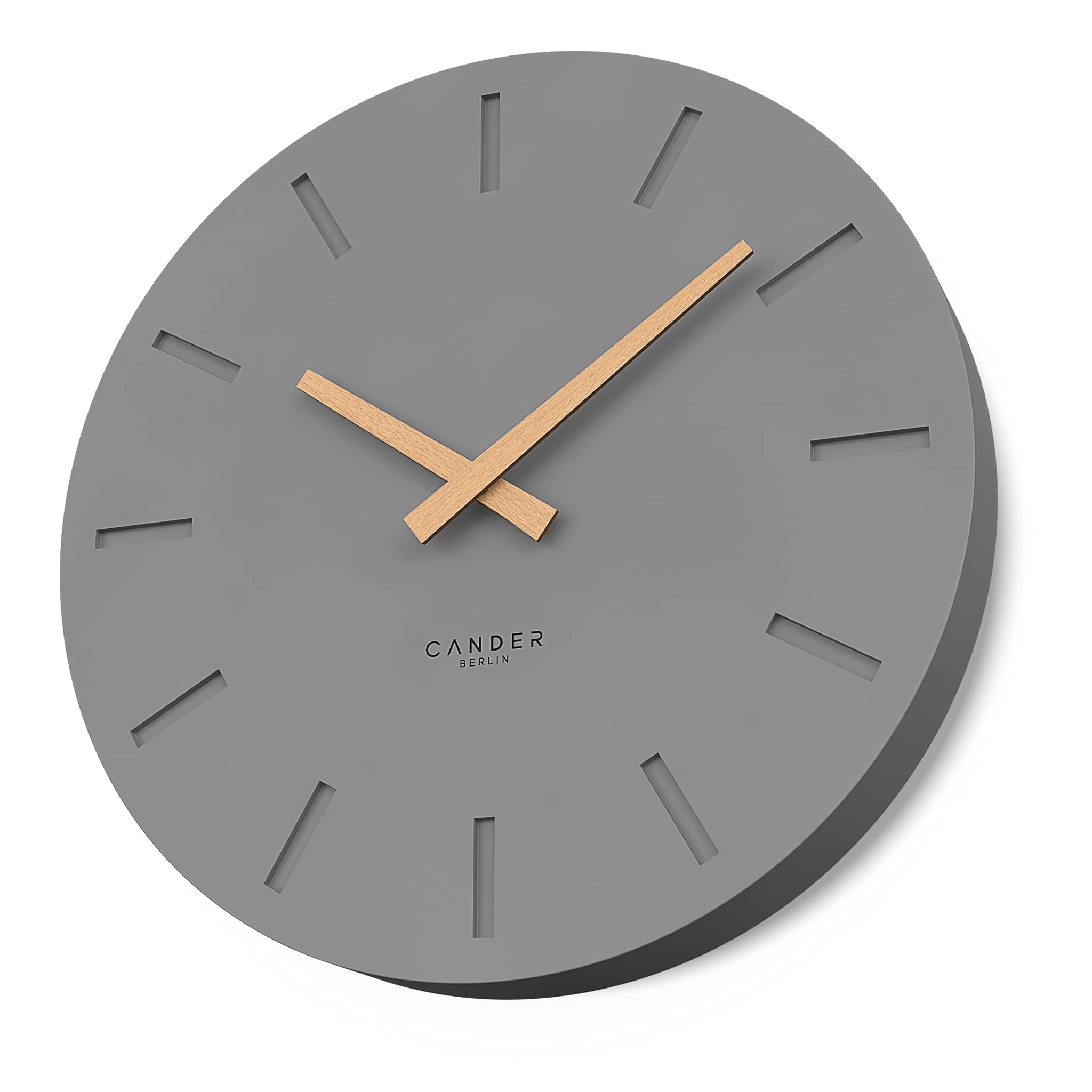 Cander Berlin Orologio Da Parete Silenzioso 30 Cm - Moderno In Grigio E Nero Con Lancette In Legno - 2
