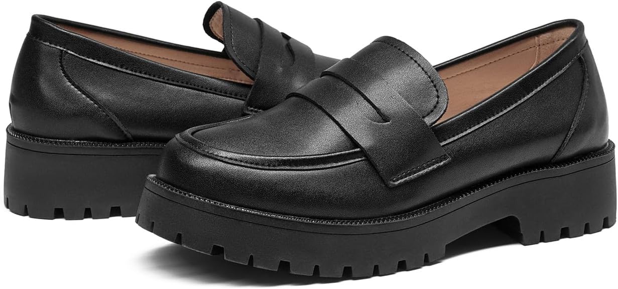 U-lite Women's Classic Simple Mid Heel Oxfords Penny Loafers Comfortable Slip On Dress Shoes - Image 6