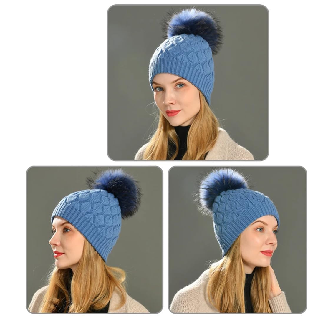 Gorro De Invierno Para Mujer, Gorro Tejido Con Pompón De Piel, Doble Capa, Grueso, Cálido, Otoño