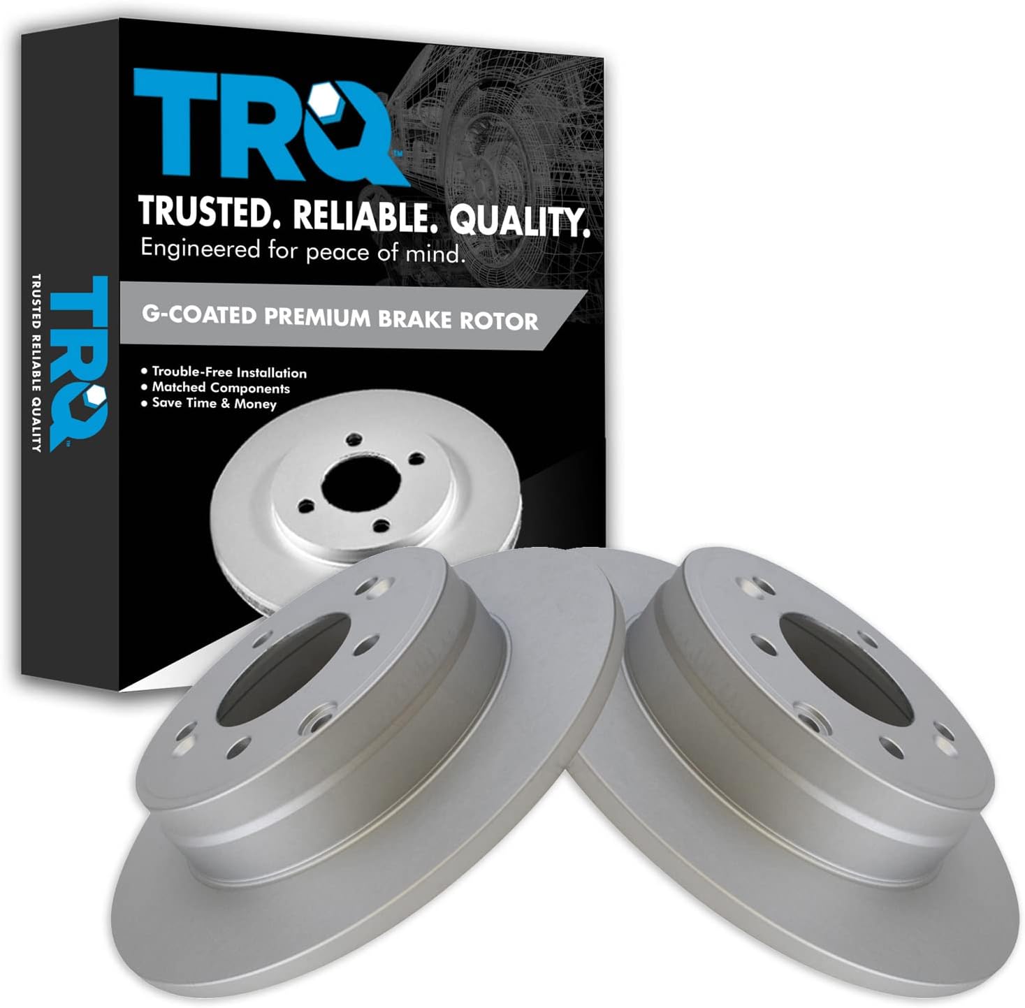 TRQ Rear Brake Rotors Set Solid Premium G-Coated Compatible with 2009-2017 Hyundai Azera 2006-2019 Sonata 2014-2016 Kia Cadenza 2011-2020 Optima