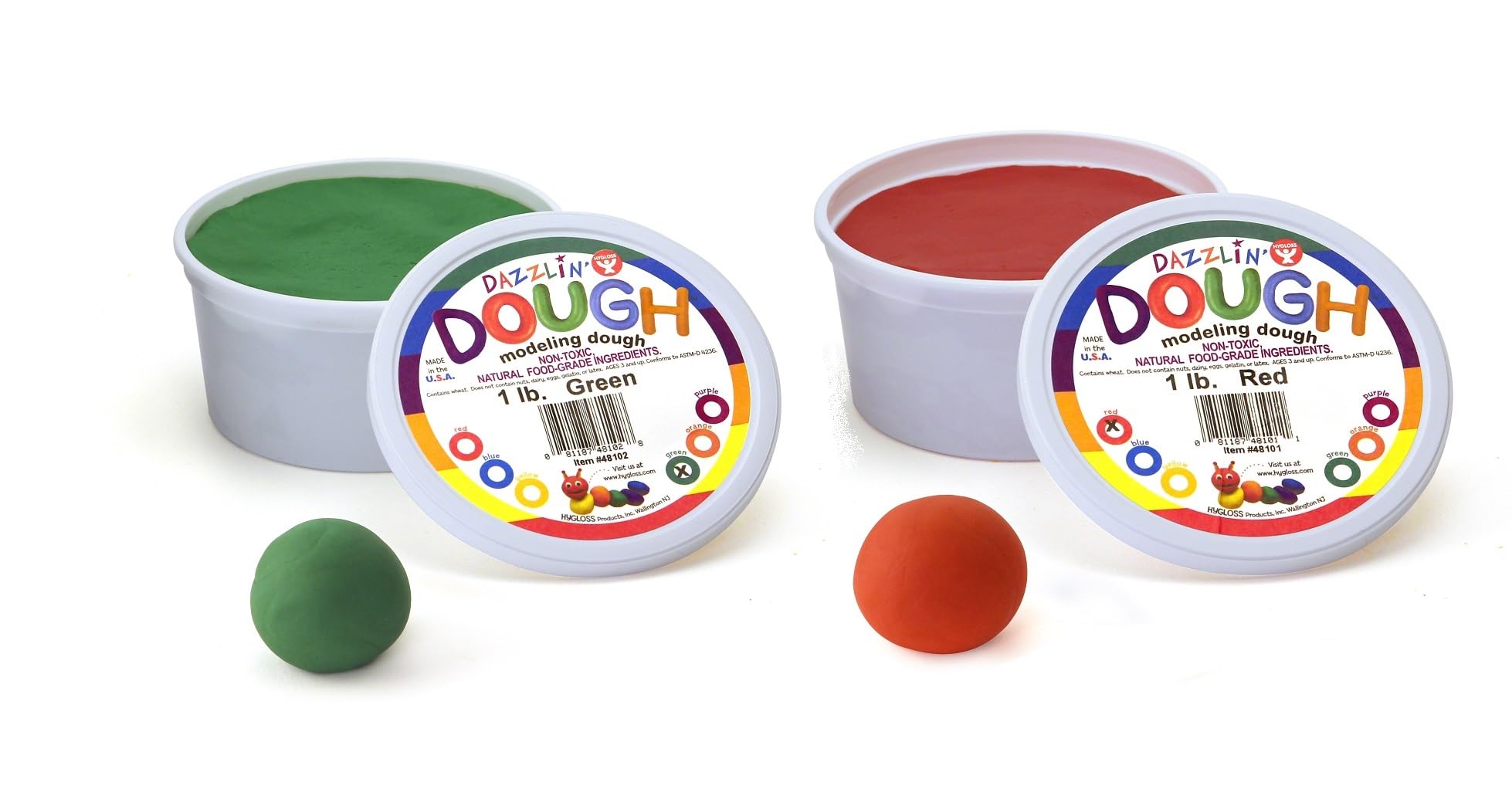 Hygloss Play Modeling Dough for Kids – Safe & Non-Toxic Sensory Dough for Arts and Crafts – 1 lb Tub – Play Clay for Toddler Activities, Preschool Classroom Must-Haves – Red and Green Color, Unscented