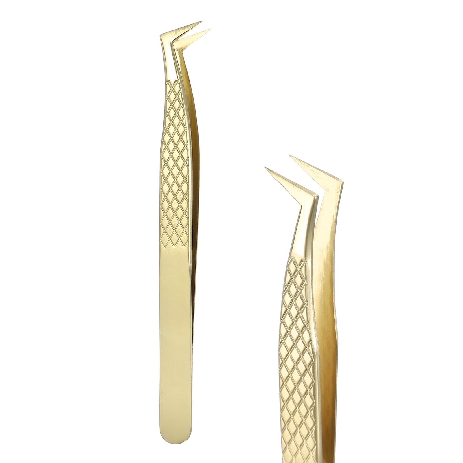 sourcing map High Precision Eyelash Tweezers Stainless Steel Anti-Static Curved Tip Lash Extensions Tweezers Casual Beauty Tool for Eyelash Extensions, Gold