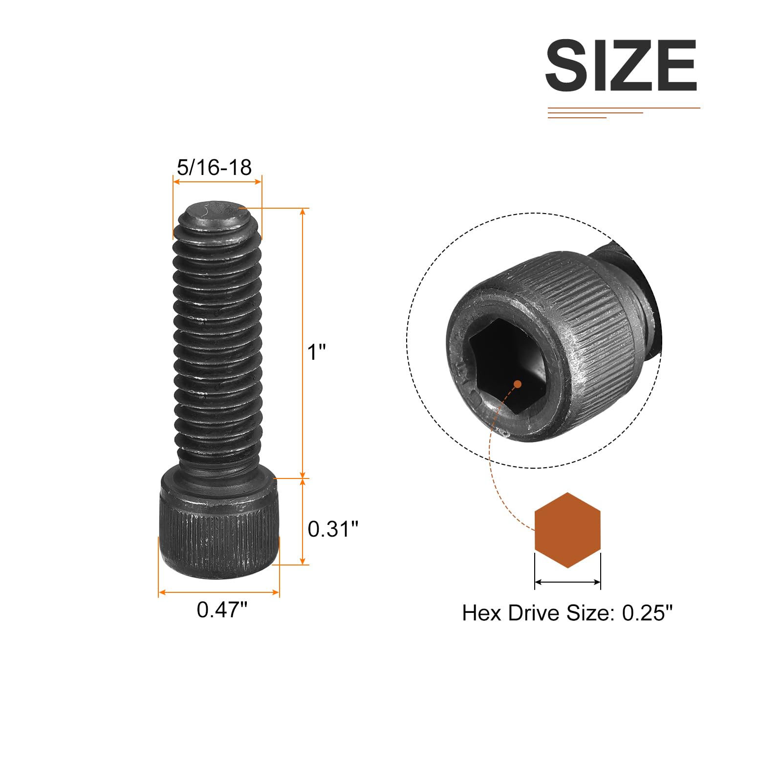 DTGN 5/16-18x1" Socket Head Cap Screws Bolts, 10Pcs 12.9 Grade Alloy Steel, Machine Hex Socket Screw, Hex Drive - Image 2