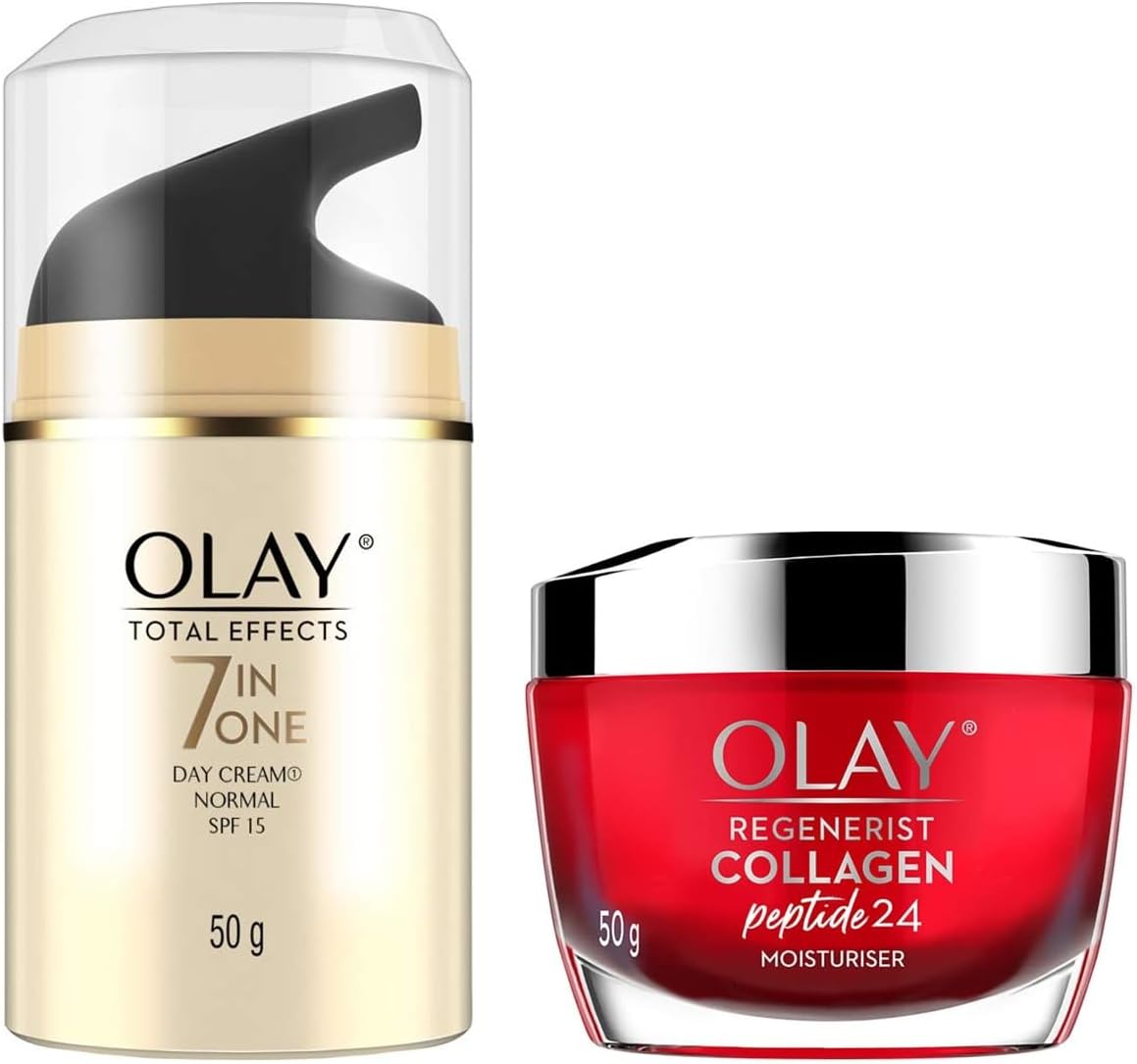Olay Regenerist Collagen Peptide 24 Face Cream, 50 g, (82329850) & Olay Total Effects Day Cream With Vitamin B5, Niacinamide, Green Tea, Spf 15, 50 Gm