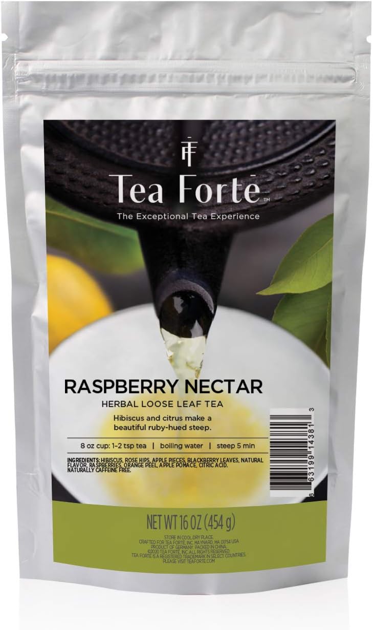 Tea Forte Premium Loose Leaf Tea Blend, Resealable 1 Pound Bag, Makes 160-175 Cups, Raspberry Nectar
