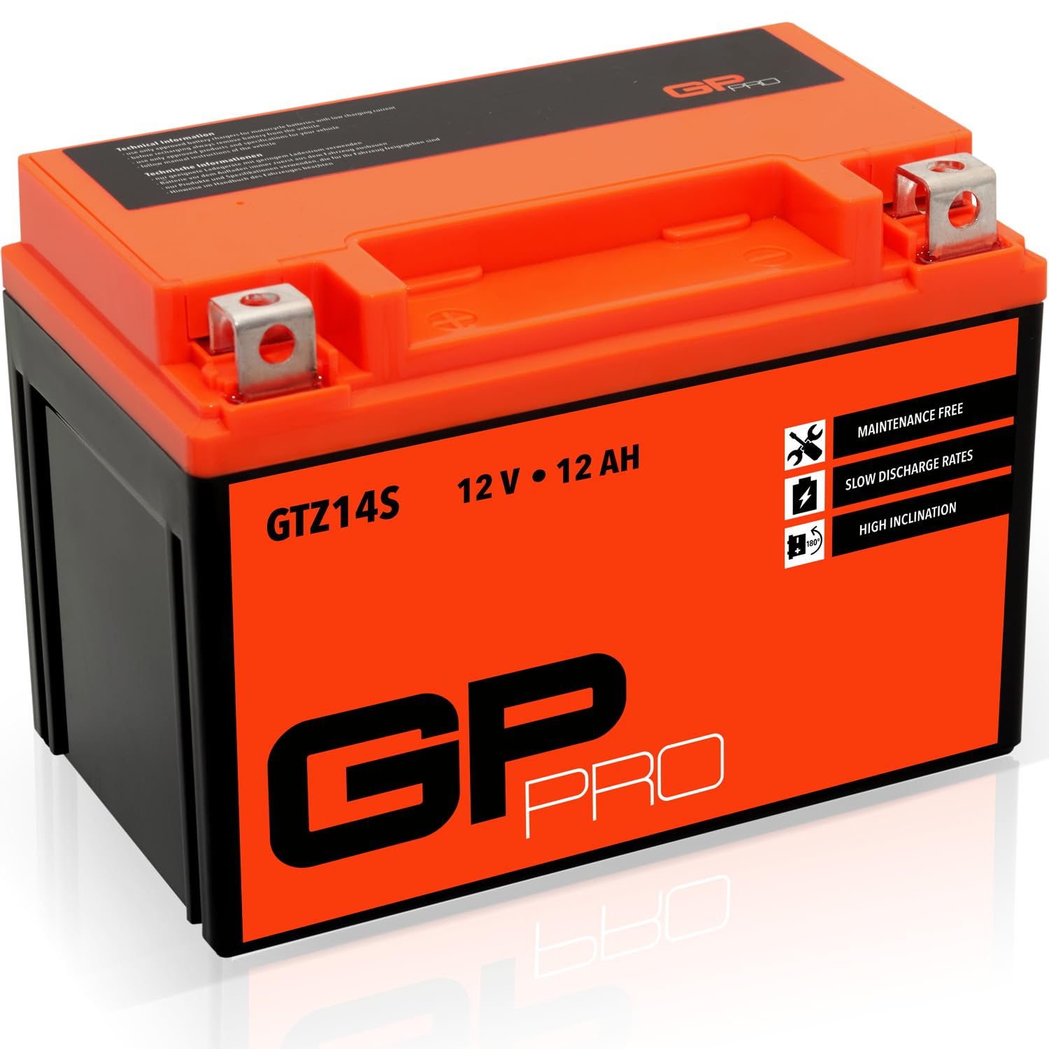 GP-PRO Gel-Batterie 12V 12Ah GTZ14S Rollerbatterie/Motorradbatterie, wartungsfrei versiegelt vorgeladen ähnlich YTZ14S-BS / CTZ14S / YTZ14-S