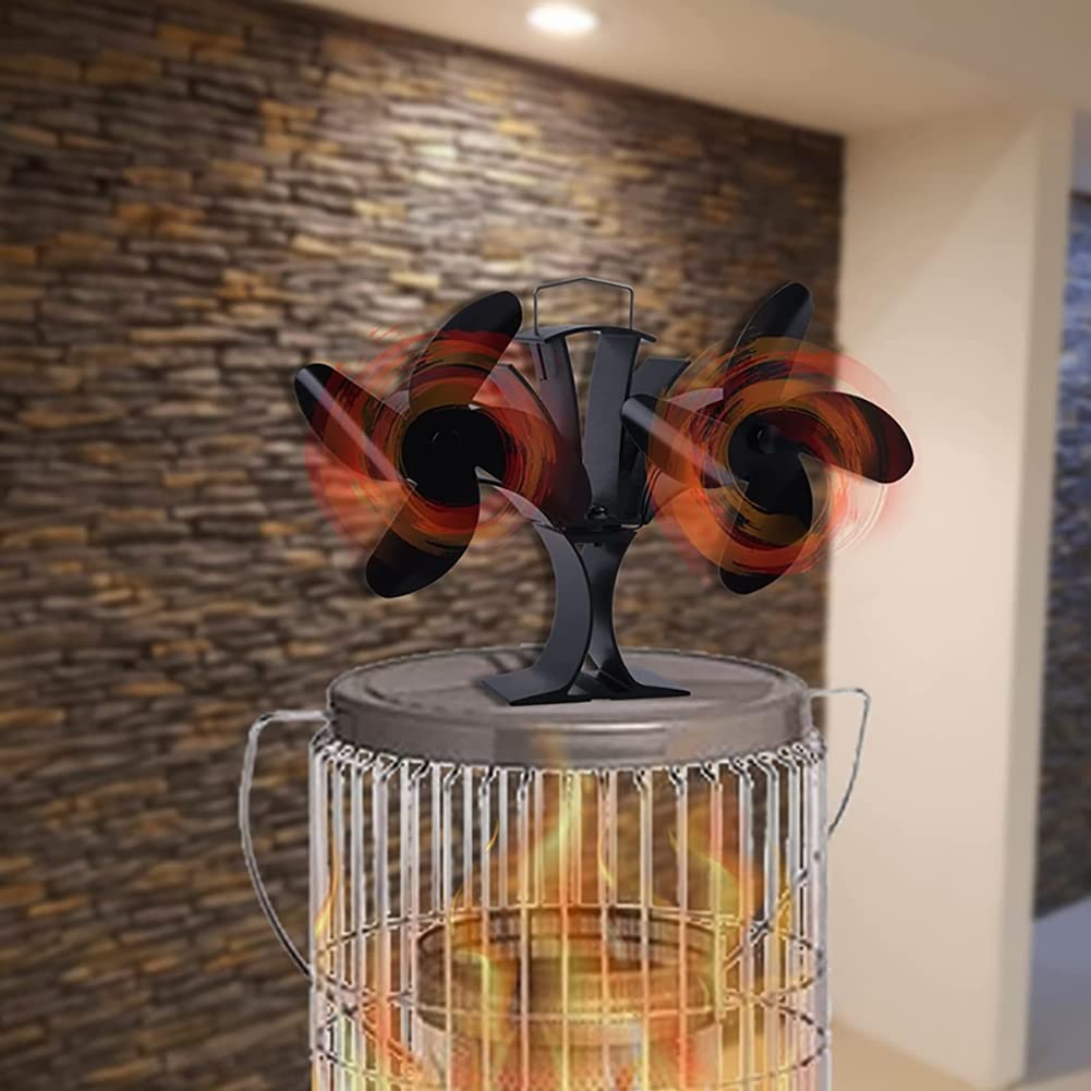 Ventilador para Estufa de leña, Ventilador de Quemador de leña de 8 Cuchillas silenciosas para Quemador de Madera, Doble Motor,Ventilador para Chimenea para Estufa de Gas/Pellet/Madera