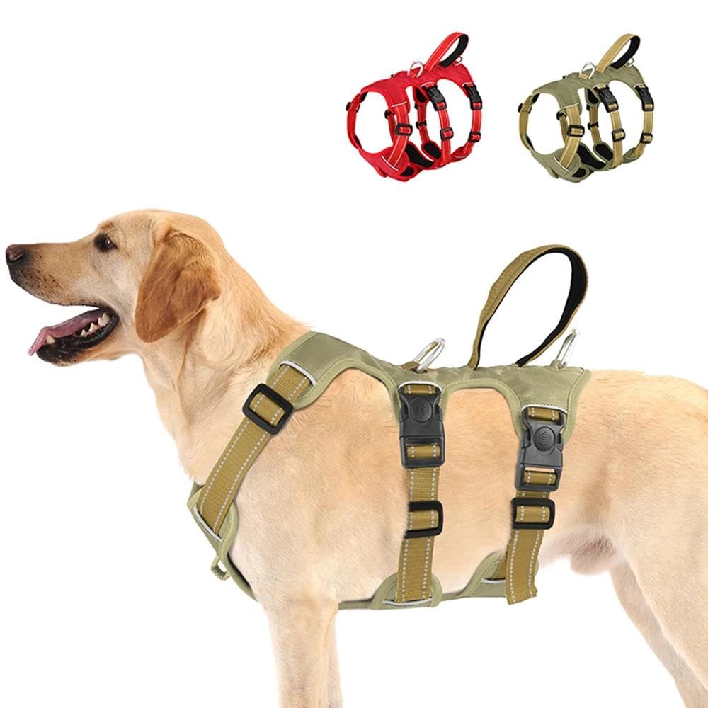 Arnés De Malla De Nailon para Mascotas con Asa Arnés Reflectante para Perros Al Aire Libre Arnés De Entrenamiento De Caza Ajustable para Perros Pequeños, Medianos Y Grandes Pitbull Pug,Caqui,SG