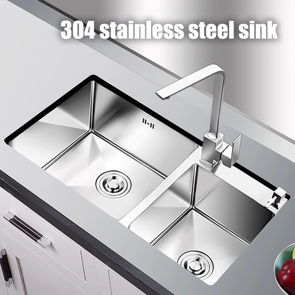 Fregadero de cocina de acero inoxidable, fregadero de doble cuenco con estación de trabajo con accesorios de drenaje, material de grado 304, ideal para uso doméstico y comercial