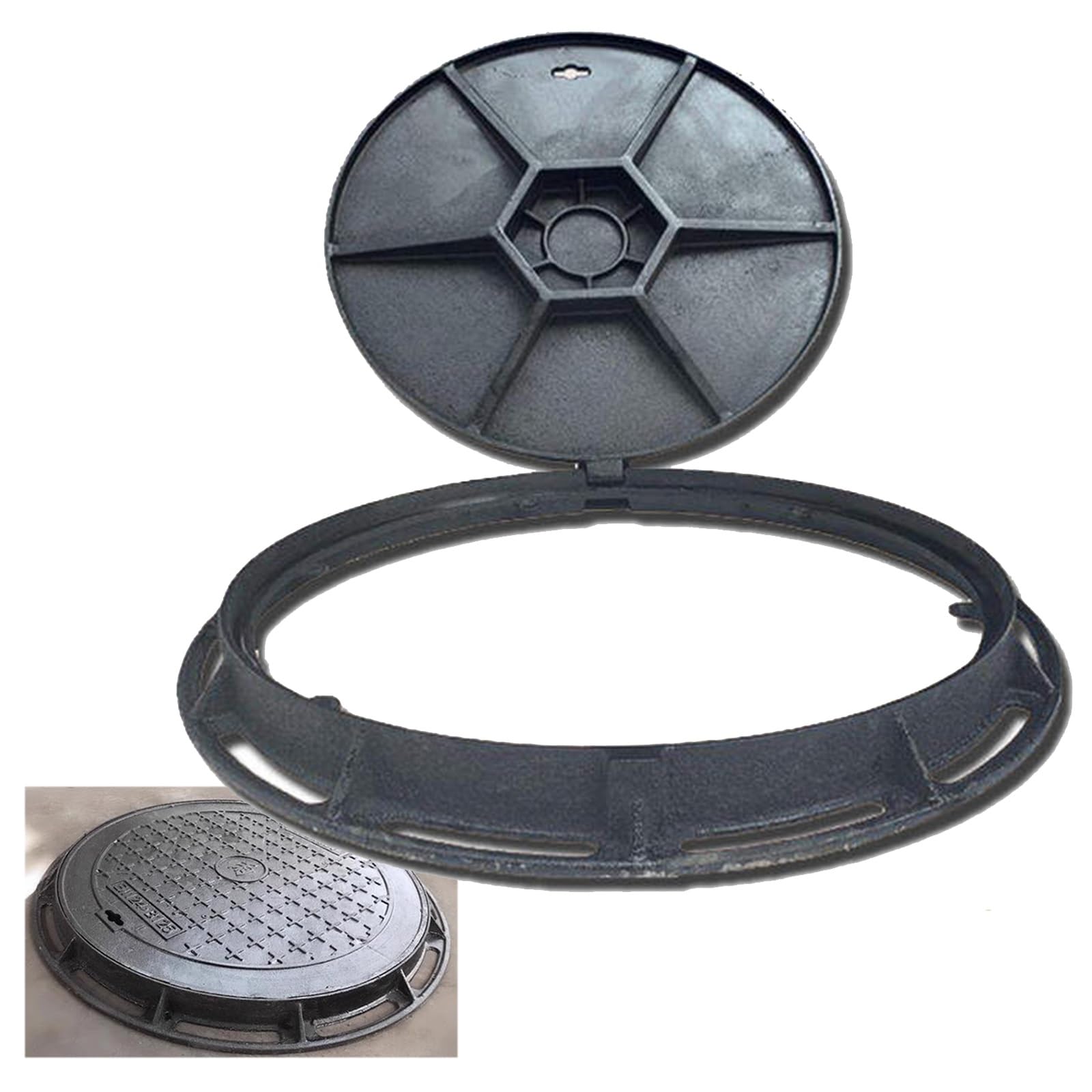 WXPGFEQ Round Drain CoverMetal Grate for Rainwater SlipResistant Septic Tank Lid 60 x 70 x 3 cm Effective Flow ment Solut