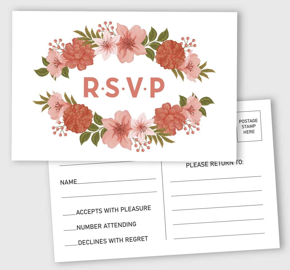 RSVP Postcards (Set of 50) 4"X6" Blank with Mailing Side,RSVP Reply Response Cards for Wedding Floral Print Return Cards