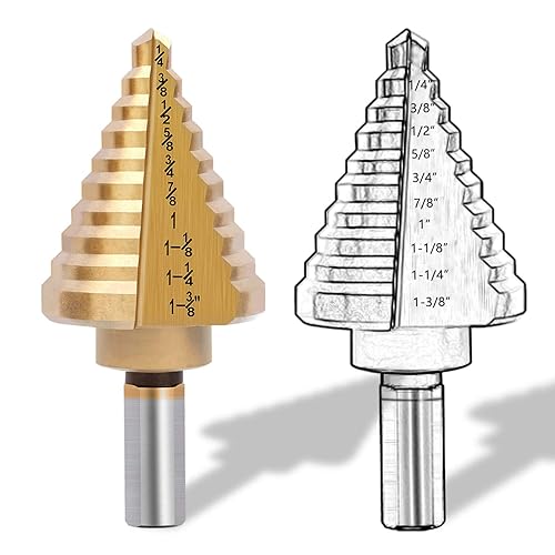 Miniatura 8 de Zhushan Juego de 5 brocas escalonadas, broca escalonada de alta velocidad, HSS cobalto, agujeros múltiples, 50 tamaños, broca escalonada de titanio