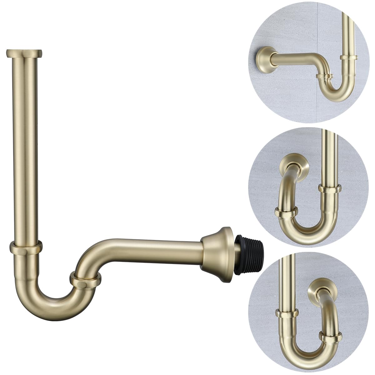 RANDOM RD83555BG-L - Trampa para fregadero de baño en forma de U de 1-1/4 pulgadas con tubo de extensión de junta deslizante, botella de drenaje de residuos de altura ajustable, kit de trampa P para
