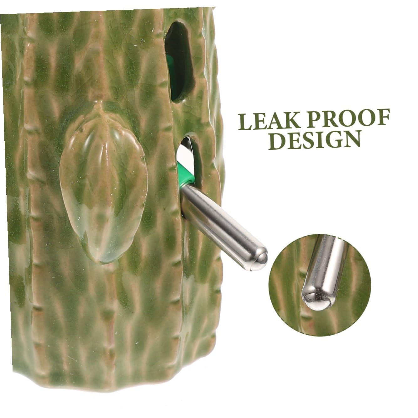Abaodam Bottiglia Acqua per Criceti e Cincillà 80ml in Ceramica Design a Cactacee di Perdite e Supporto Regolabile per Gabbia Piccoli Animali
