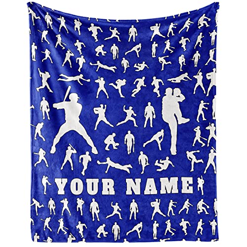 Custom Baseball Throw Blanket for Teen - 50x60 Inches Throw Size - Soft Fluffy Cozy Blankets Gift - Blue Sports Blanket Throws for Living Room Decorative