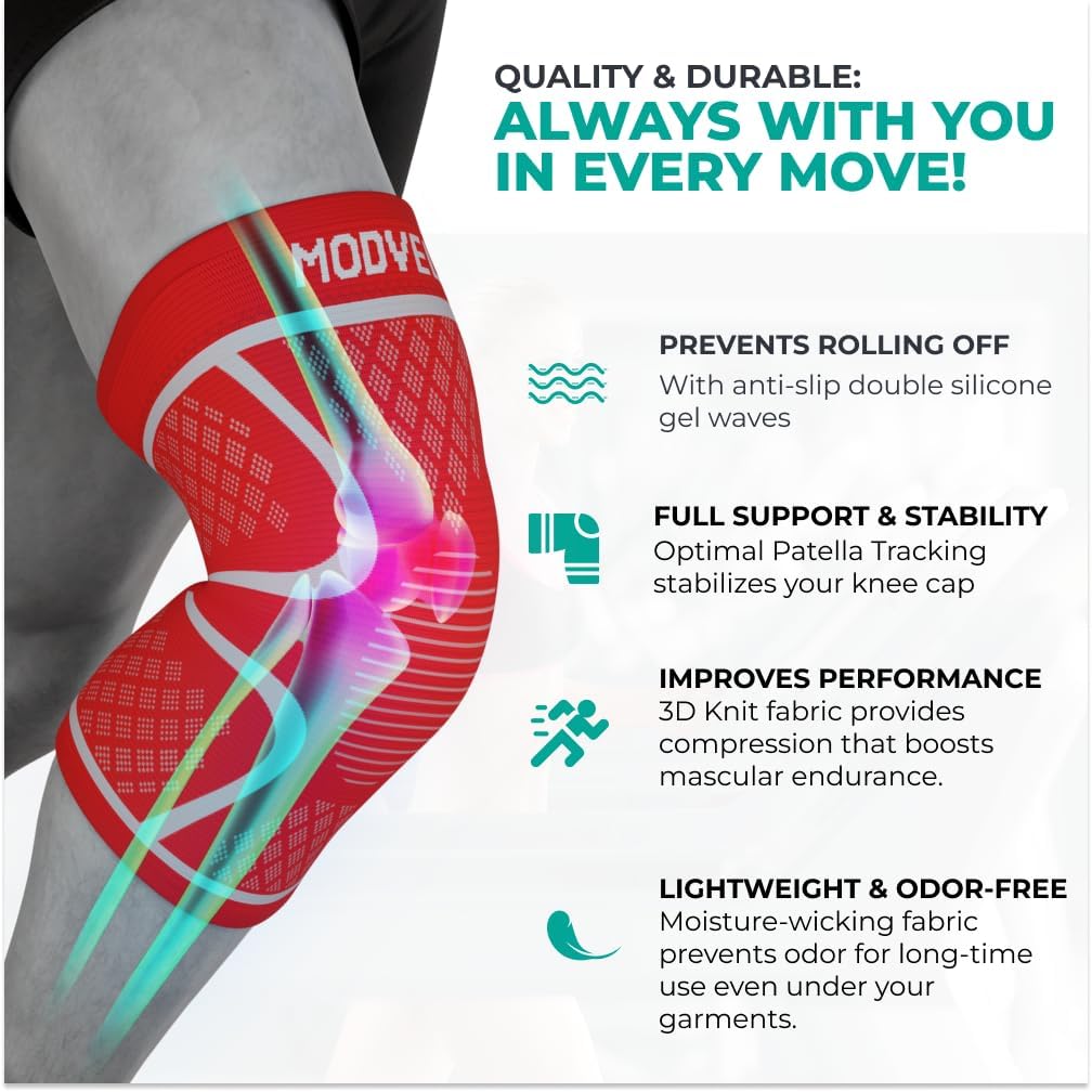Modvel Knee Braces for Knee Pain Women & Men - 2 Pack Knee Brace for Knee Pain Set, Knee Brace Compression Sleeve, Knee Support for Knee Pain Meniscus Tear, ACL & Arthritis Pain Relief,Orange XS
