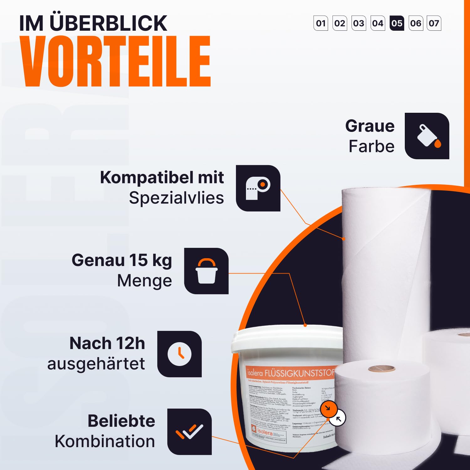 isolera Flüssigkunststoff – Elastischer Hybrid-Polyurethan zur Abdichtung innen & außen, wasserdicht, UV- & witterungsbeständig, keine Grundierung nötig, grau, 15kg, Made in Germany