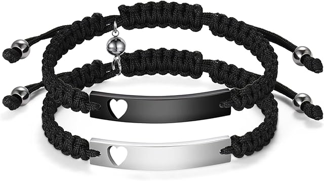 JewelryWe His or Hers Matching Set Couple Bracelets Stainless Steel Adjustable Relationship Bracelets